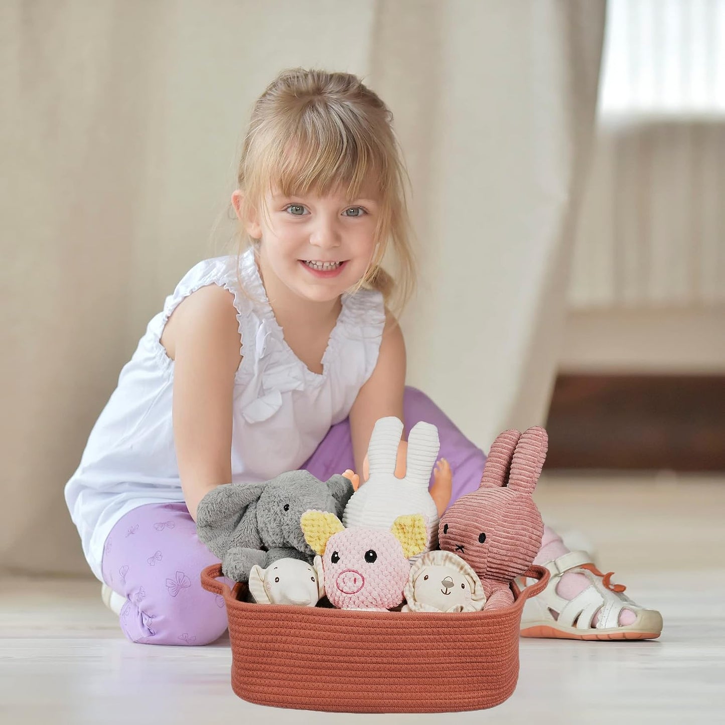 Woven Cotton Rope Storage Basket / Rust