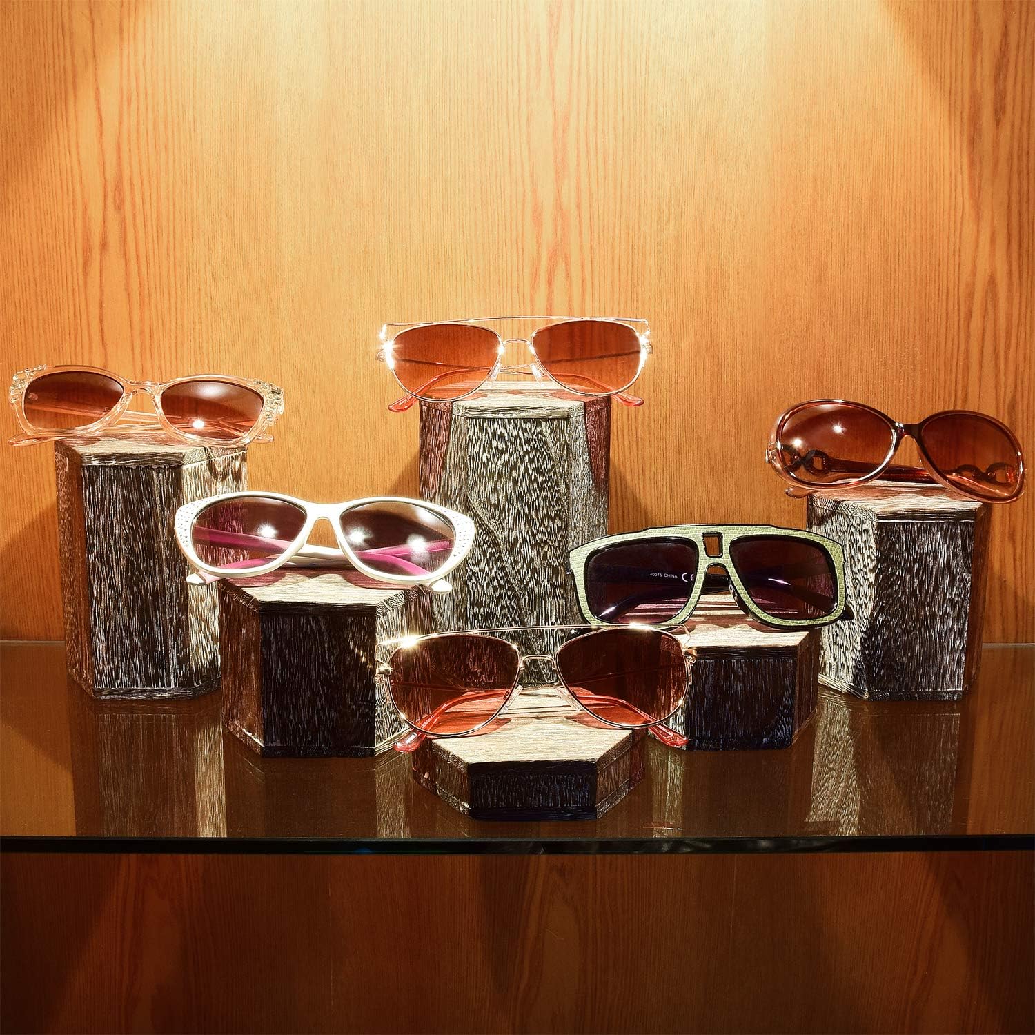 Wooden Hexagon Risers for Display Jewelry and Accessories Display Stand / Coffee / Set of 6