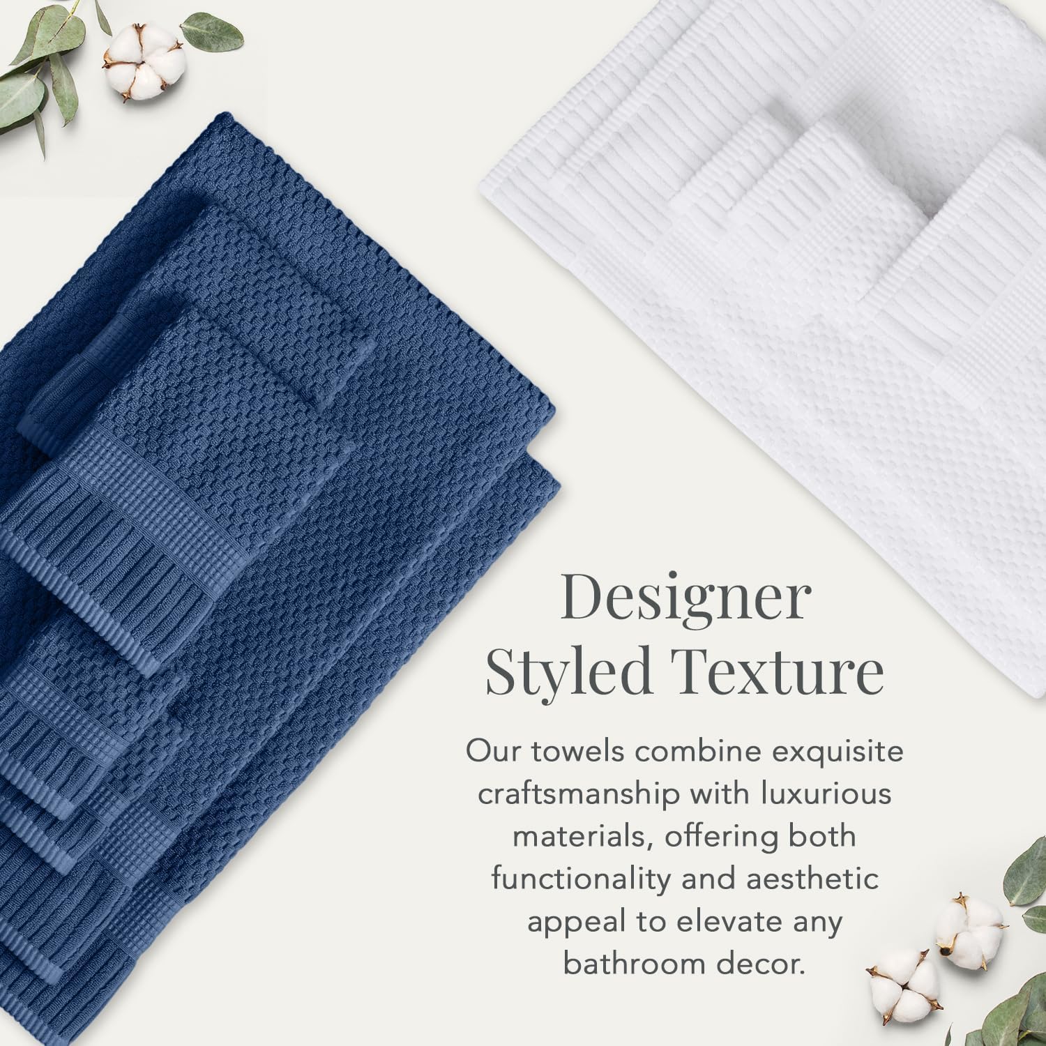 NY Loft 100% Cotton 6-Pack Hand Towel Set | Navy | Oeko-TEX | Quick-Dry | Six 16" x 28" Hand Towels | Super Absorbent
