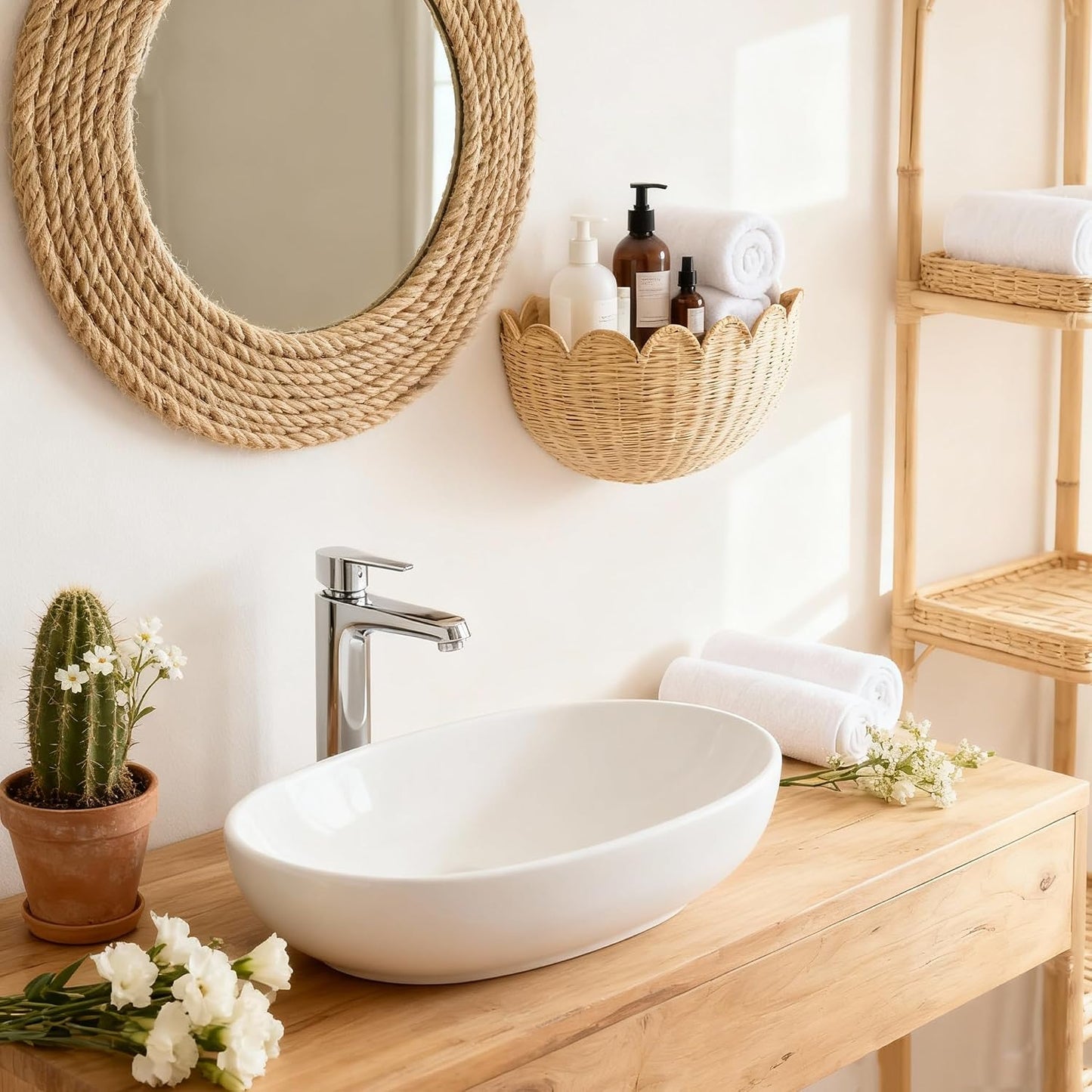 Scalloped Wicker Wall Basket / Natural