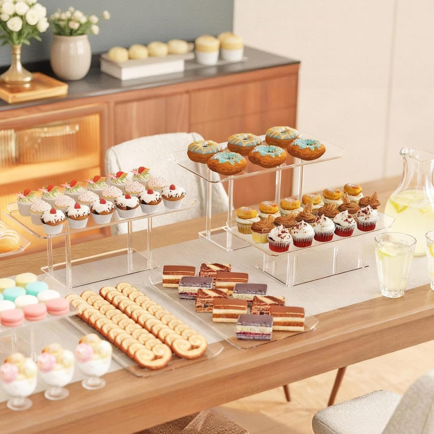 Acrylic Desert Stands Buffet Risers for Cupcakes Dessert Pastry Food / Clear / Set of 3