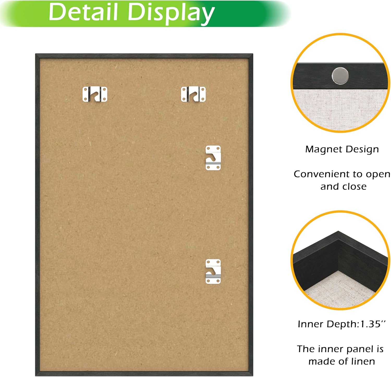 FrameWorks 12x18 Deep Shadow Box Frame, Wooden Display Case w. Linen Board & Tempered Glass Door - Black Woodgrain