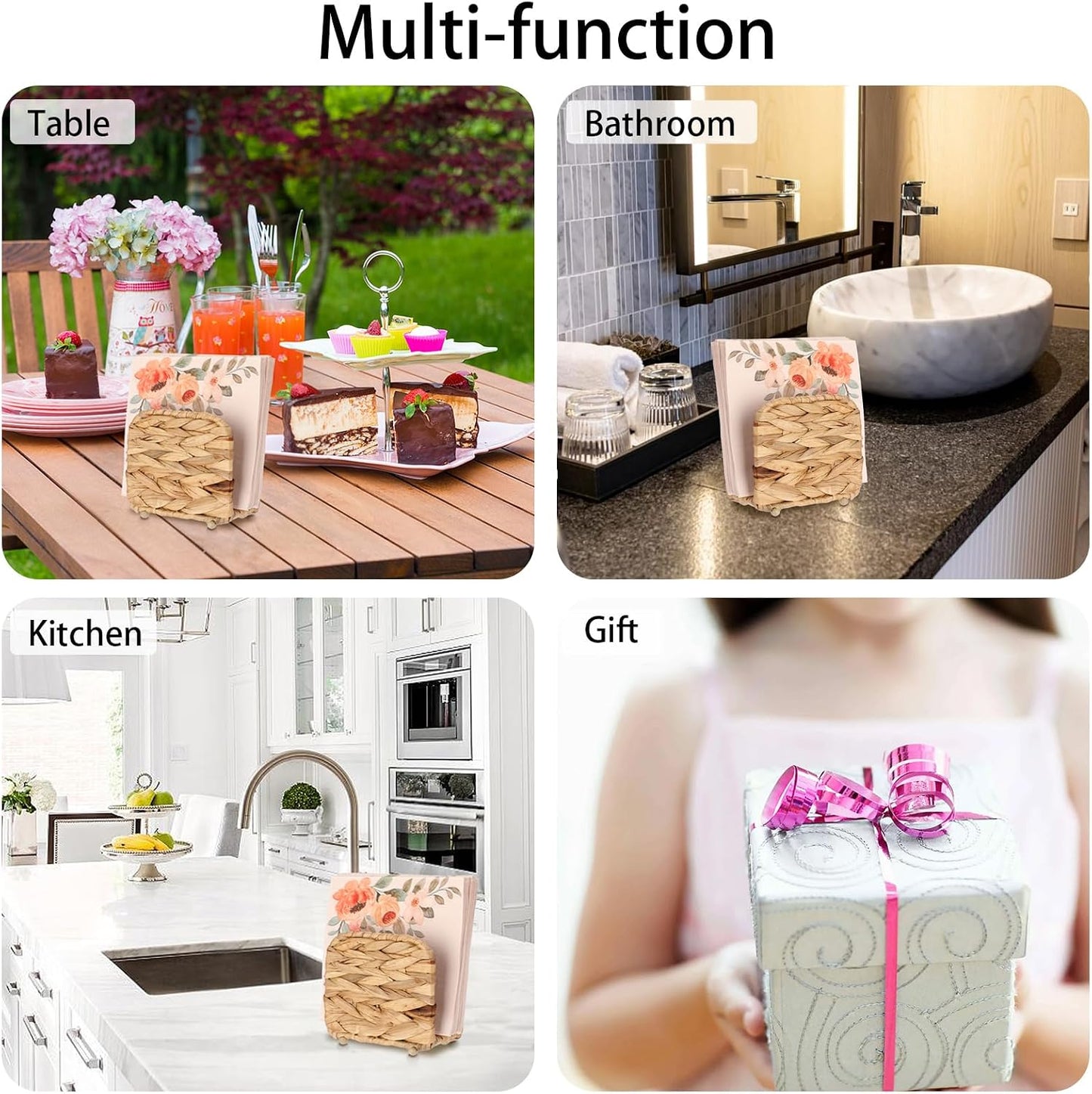 Water Hyacinth Napkin Holders Wicker Upright Freestanding Paper Napkins Holder