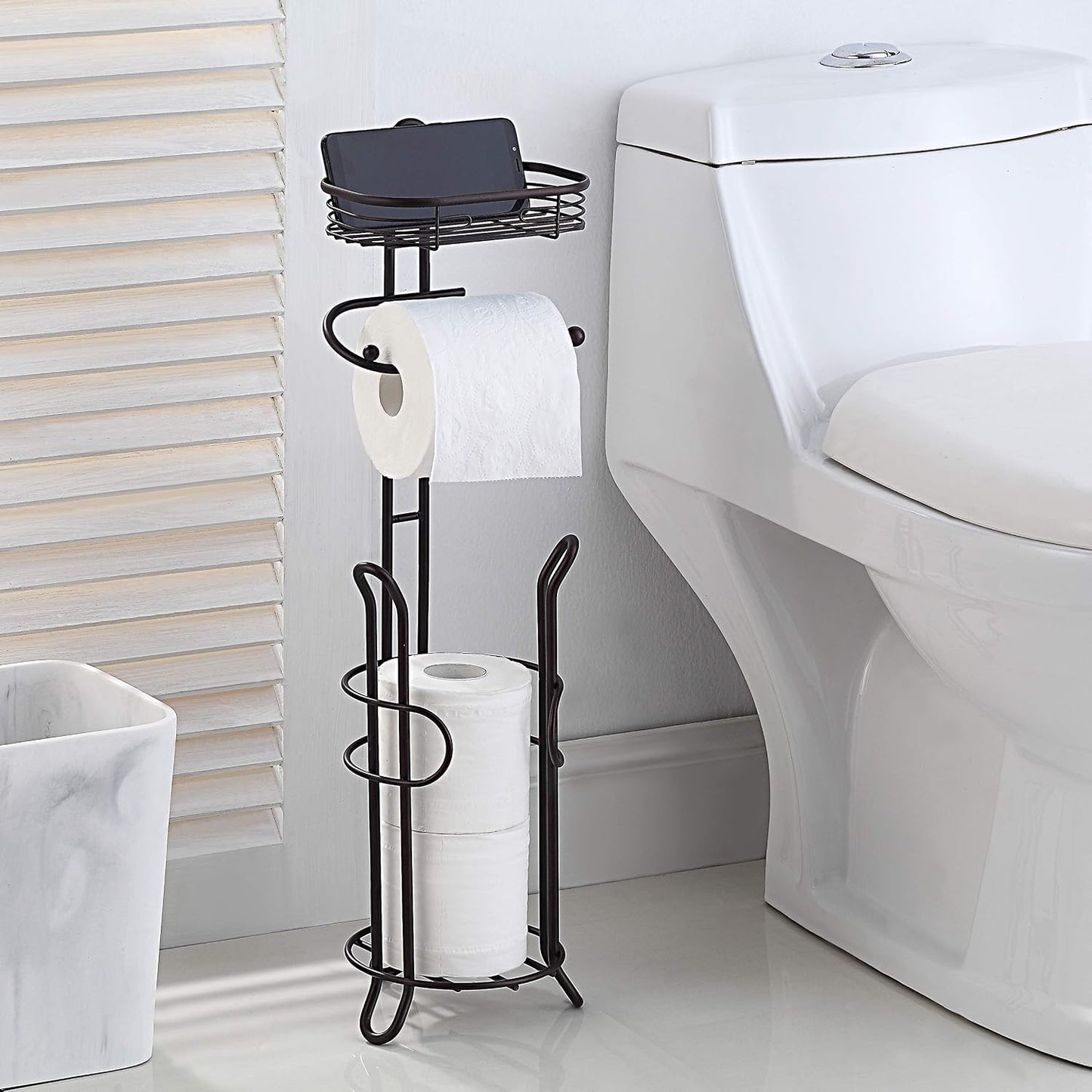 SunnyPoint Bathroom Heavyweight Toilet Tissue Paper Roll Storage Holder Stand with Reserve and Shelve, The Reserve Area