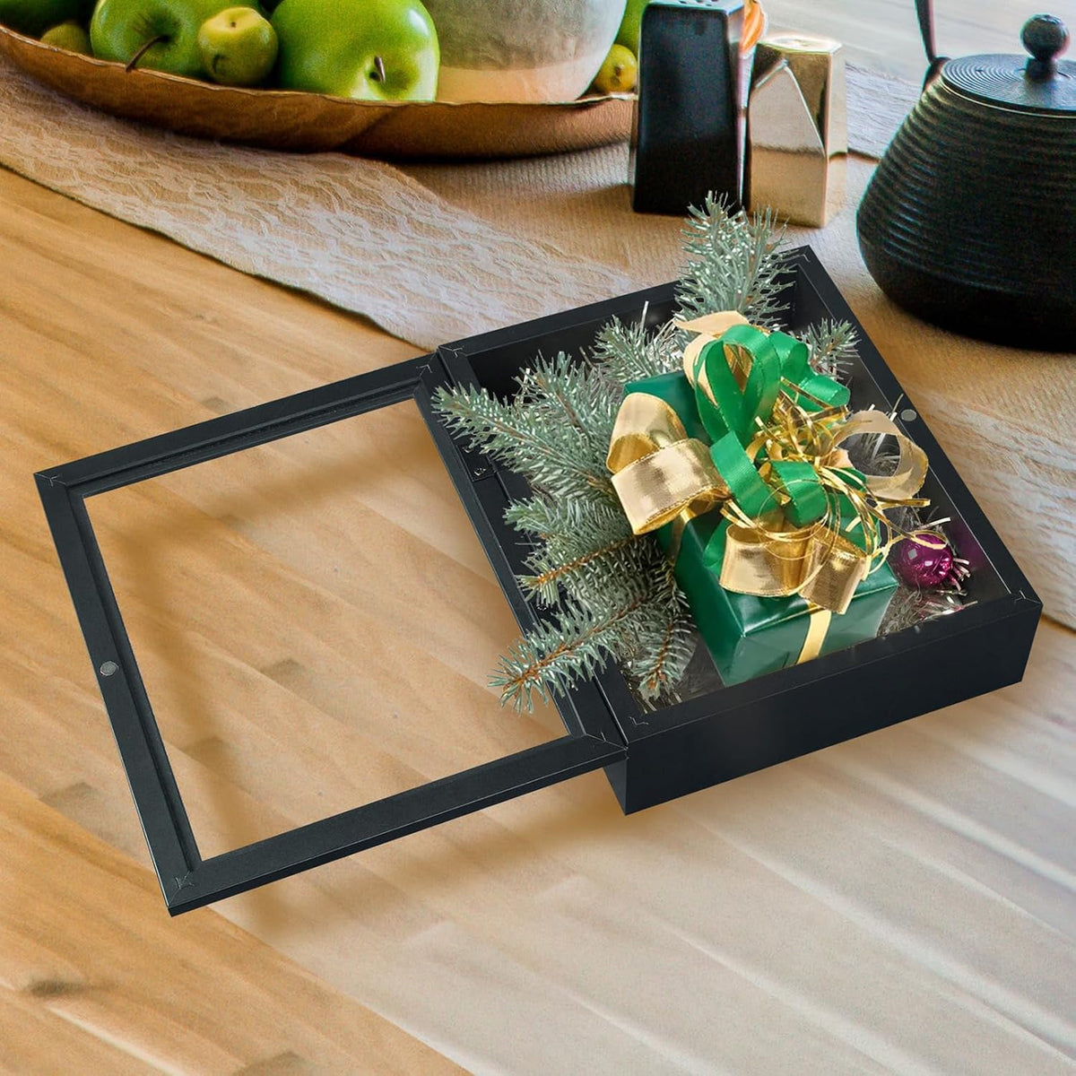 Muzilife 13x16 Shadow Box Wood Picture Frame, 2.16 Deep, Real Glass, Black | FSC-Wood, Magnetic Door, Linen Interior &