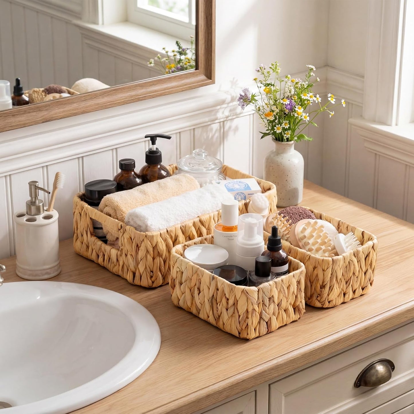 Small Wicker Baskets / 2 x 7 / Narural / Set of 3