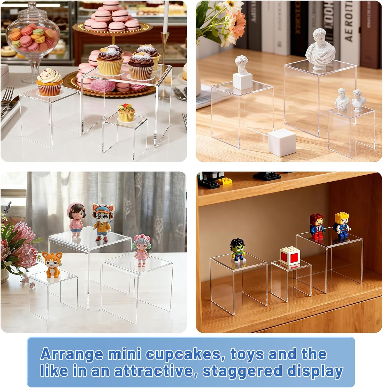 Display Risers Display Stands / Clear-square / Set of 6