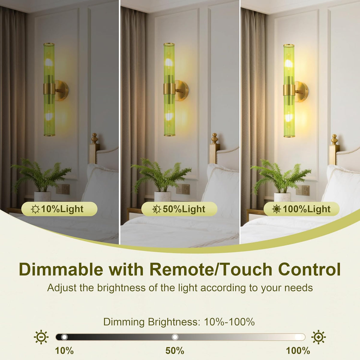 Morauroral Gold Battery Operated Wall Sconces Set of 2, Rechargeable Wall Lights with Remote Control, 20 Inch Modern