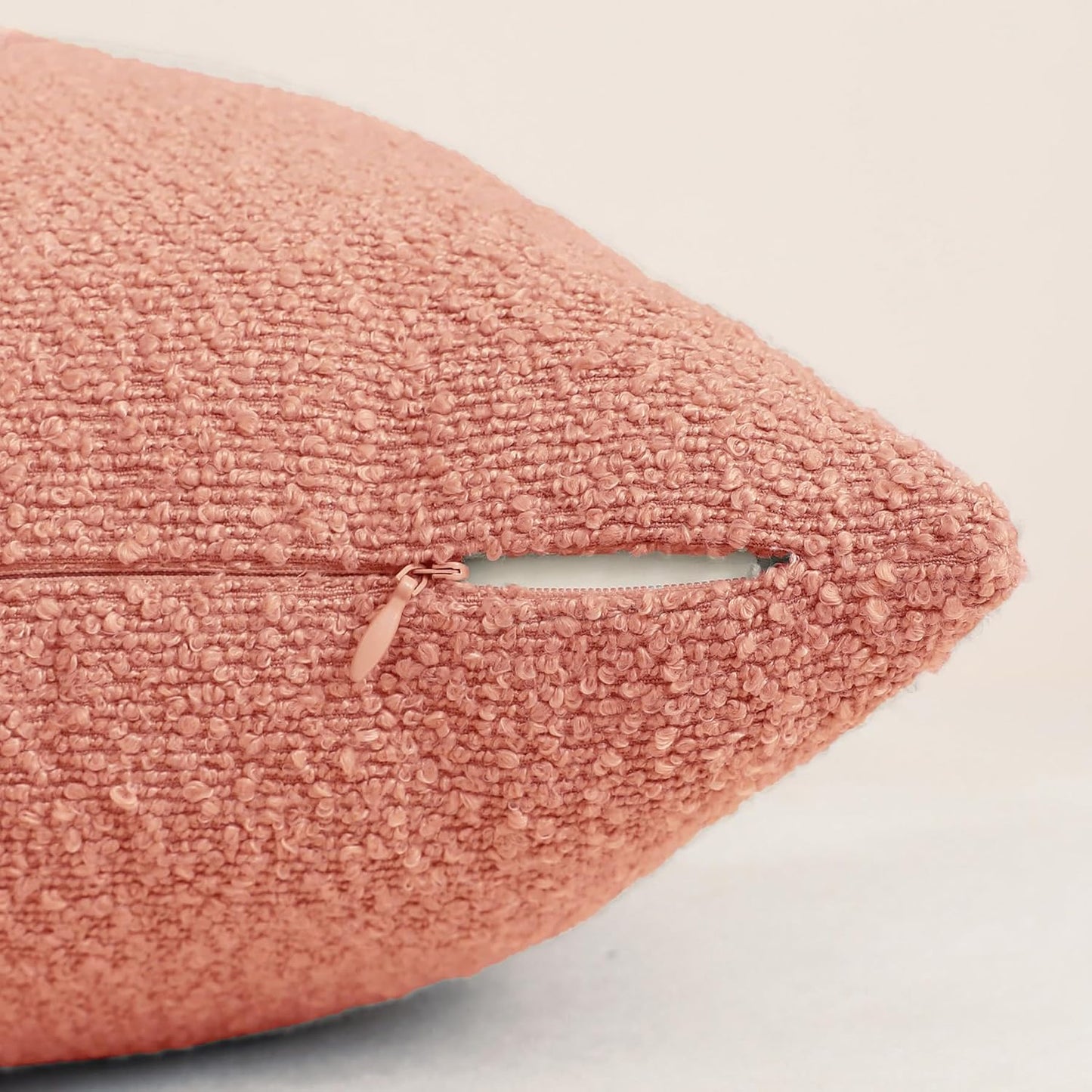 Decorative Square Thick Throw Pillow Covers Fine Textured Boucle / Coral Pink / 18 x 18 / Set of 2