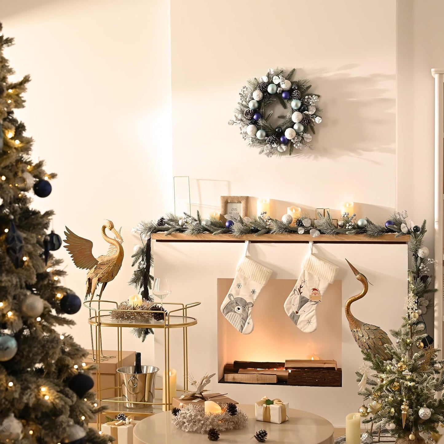 Valery Madelyn 9 Ft Pre-Lit Christmas Garland with Lights for Mantle, Lighted Outdoor Xmas Garland with Silvery Blue