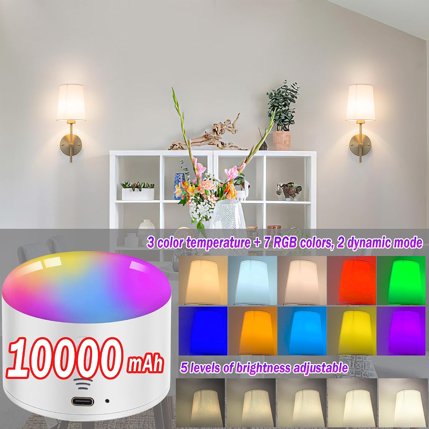 Battery Operated Wall Sconce Set of 2, Wireless Dimmable Battery Powered Wall Lamp with Remote Control,battery Wall