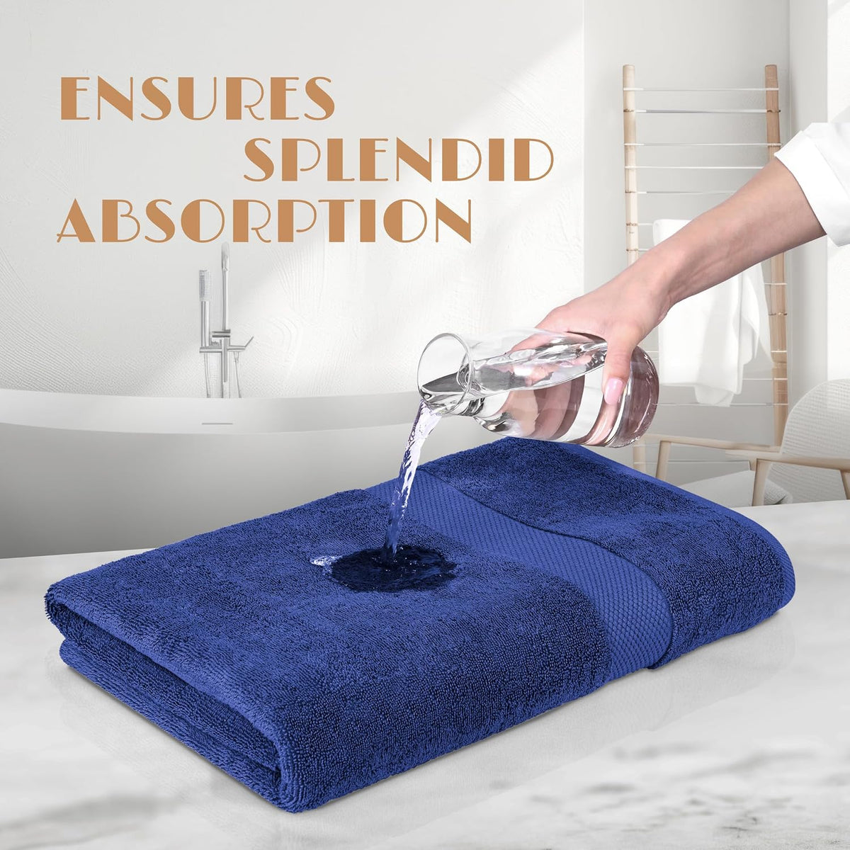 White Classic Wealuxe Navy Blue Bath Towels 24x50 Inch, Cotton Towel Set for Bathroom, Hotel, Gym, Spa, Soft Extra