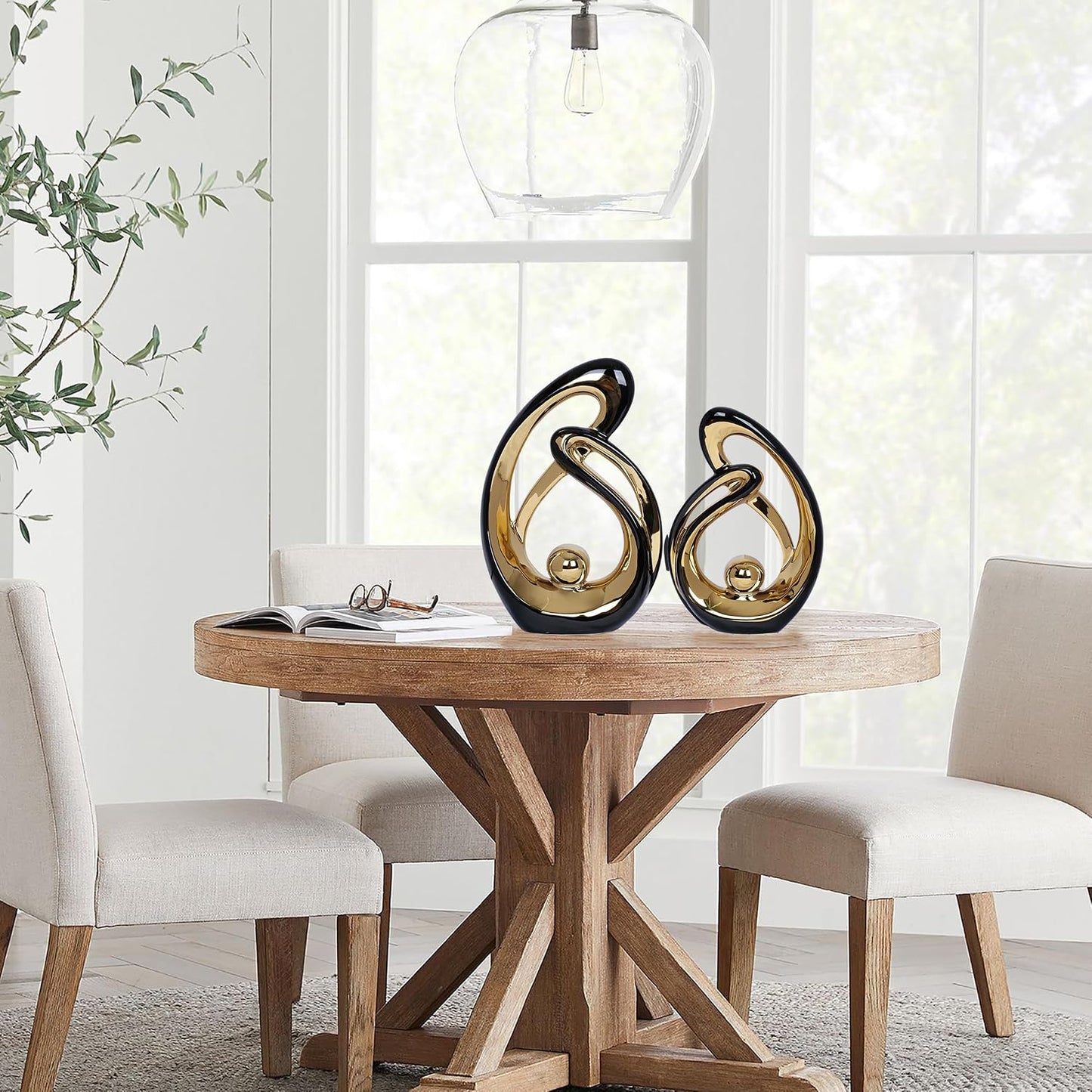 Decor Accent Ceramic Statue and Gold Mid Century Modern Home Decor Accents / Black / Set of 2