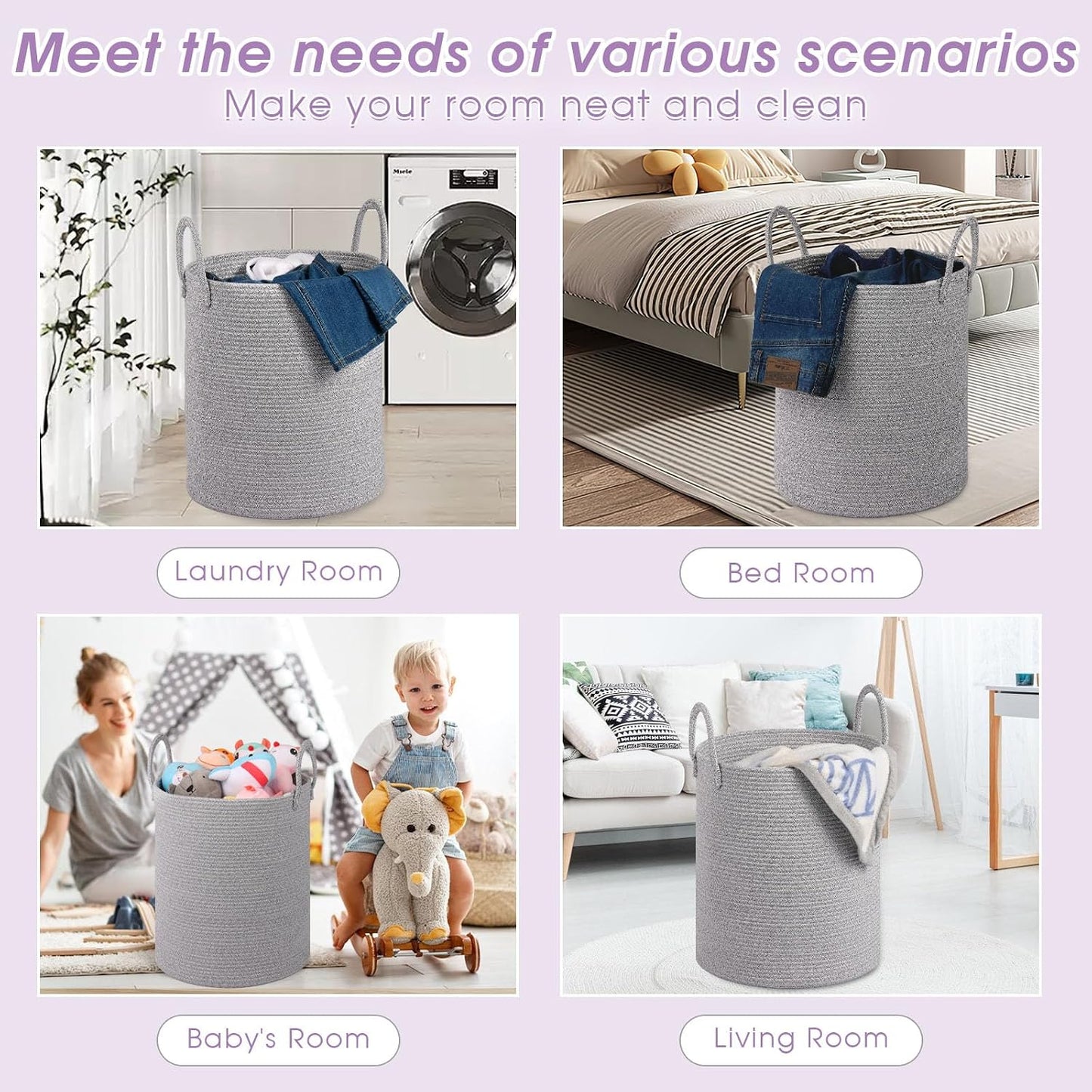 Large Laundry Basket / Light Grey / 60L
