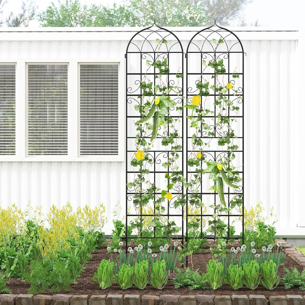 Giantex 2 Packs 86"x20" Metal Garden Trellis for Outdoor Climbing Plants, Heavy-Duty Plant Support for Vine Rose