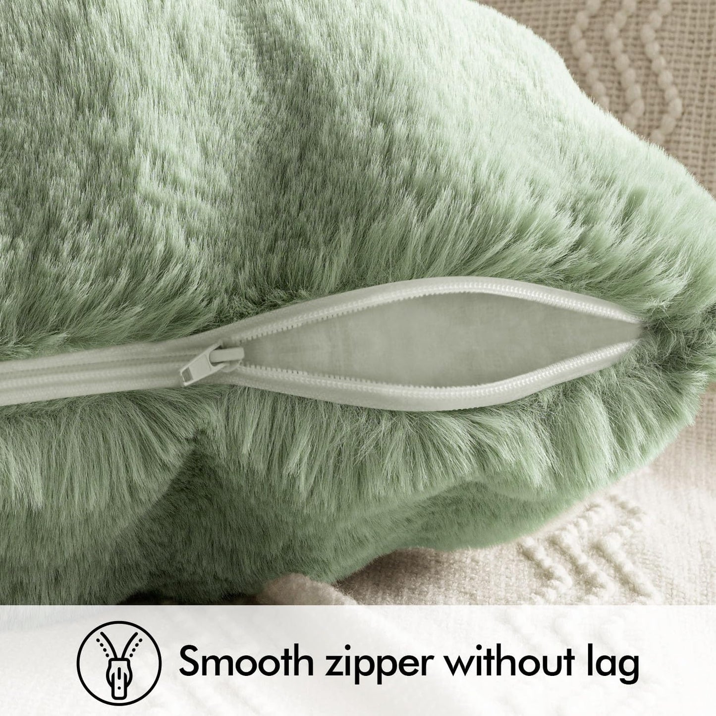 Faux Fur Pillow Covers Thick Soft Plush Throw Pillows Spring Home / 18 x 18 / Sage Green / Set of 2