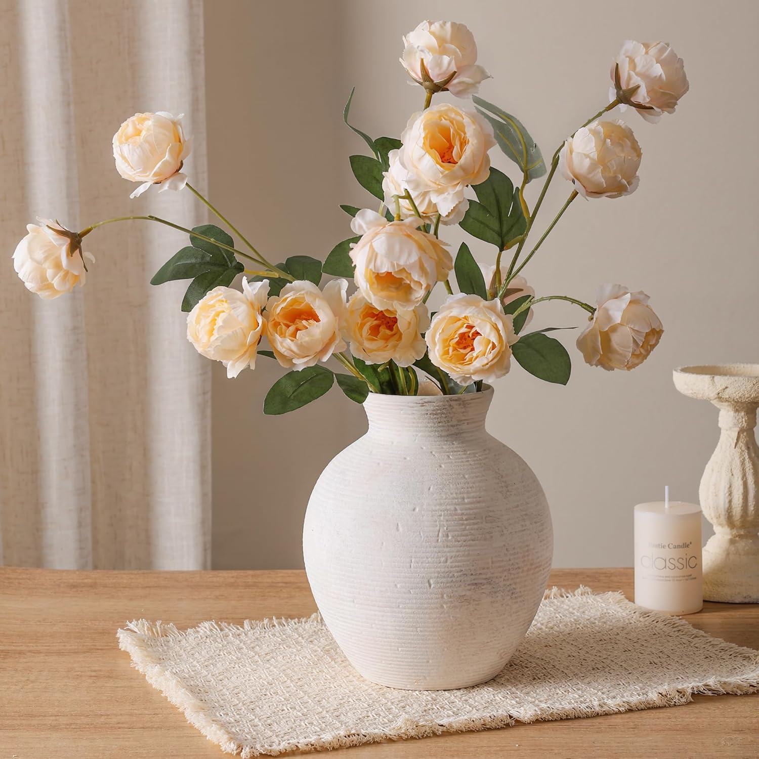 Ceramic Flower Vase Home Decor / 7.4 In - Antique White / 7.4 Inch