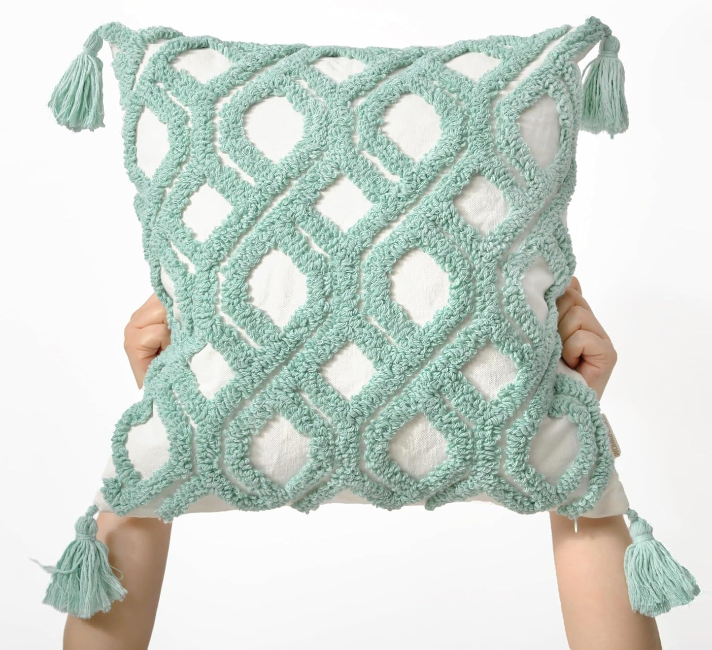 Boho Pillow Covers Boho Tufted Throw Pillow Covers Decorative Tassels Cushion / Boho Aqua / 18 x 18