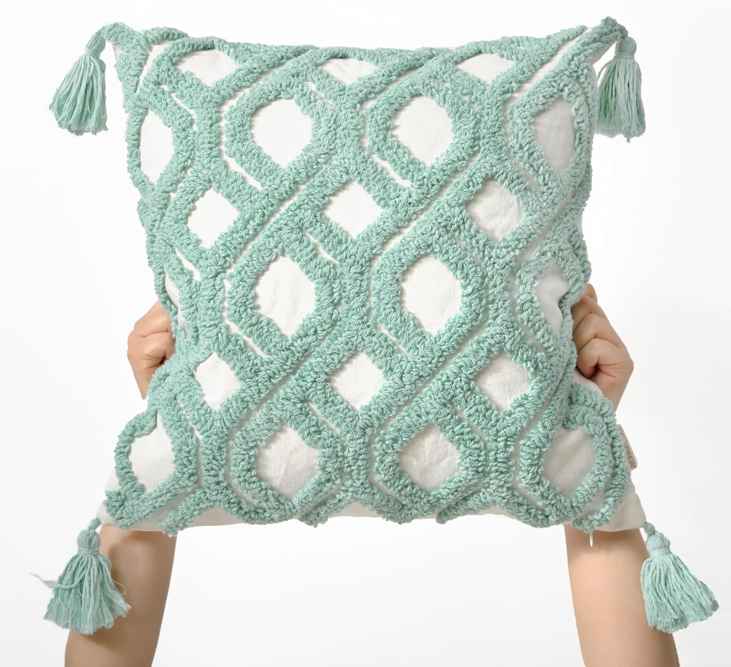 Boho Pillow Covers Boho Tufted Throw Pillow Covers Decorative Tassels Cushion / Boho Aqua / 18 x 18