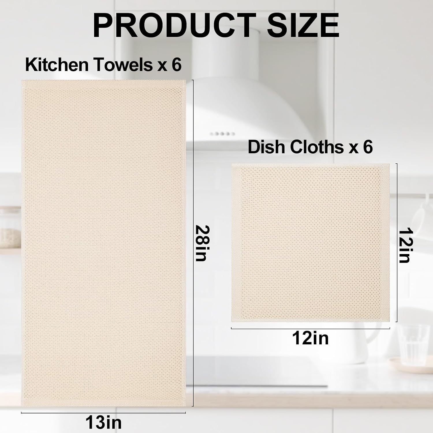 Homaxy 12 Pack 100% Cotton Kitchen Towels and Dishcloths Set, Beige | 12 x 12 Inches and 13 x 28 Inches Kitchen Towels