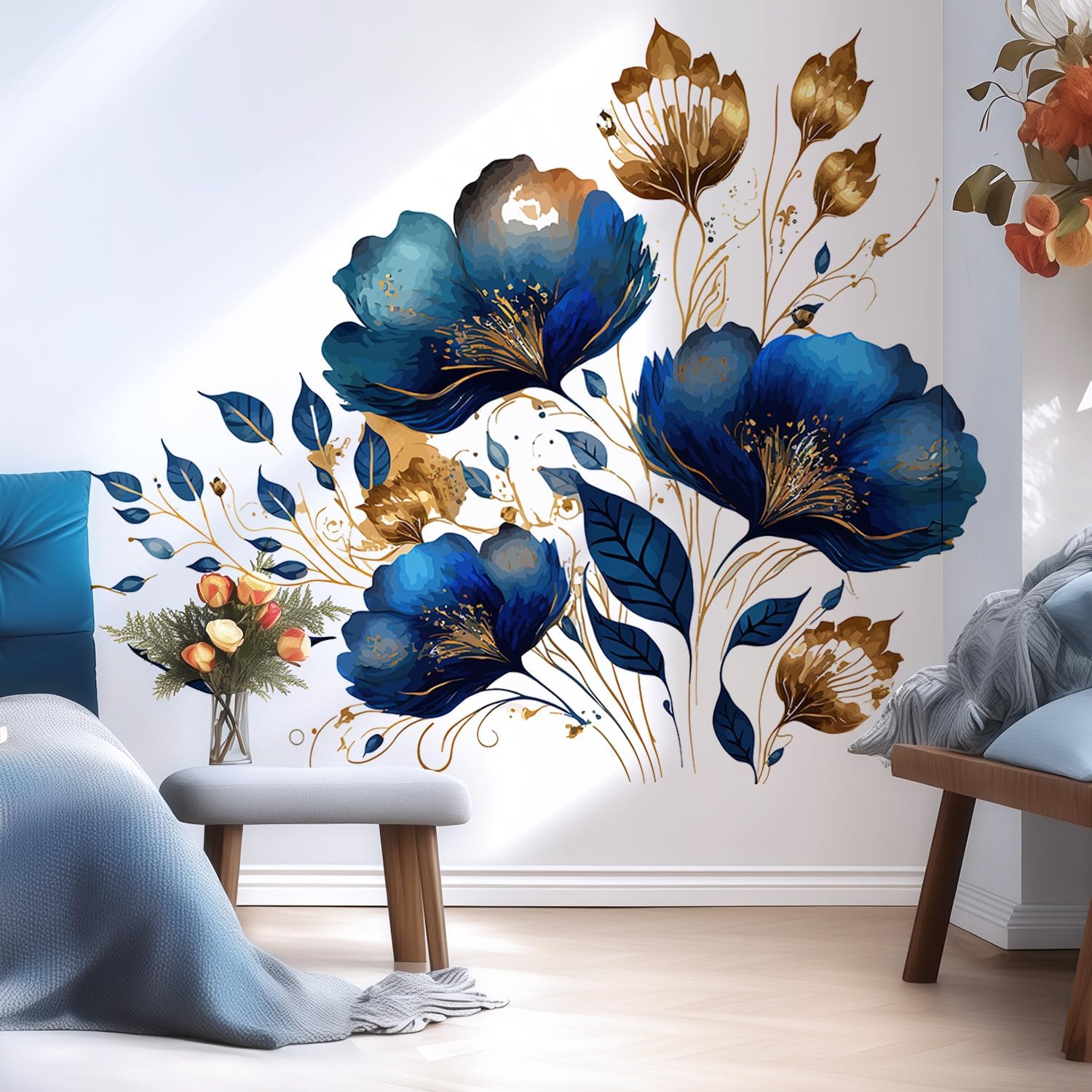 Floral Wall Stickers / Modern, Contemporary, Glam, Bohemian, Floral / Blue