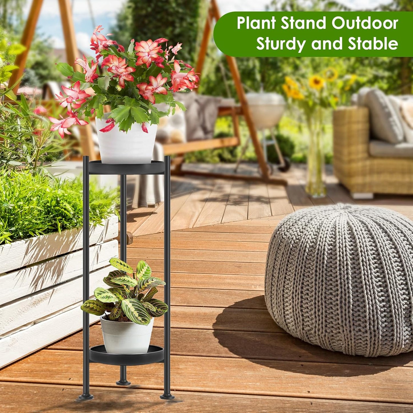 Lilybud--lily Plant Stand Indoor Outdoor, 2 Tier Iron Plant Stand, 30'' Tall Pedestal Stand Outdoor, Metal Flower