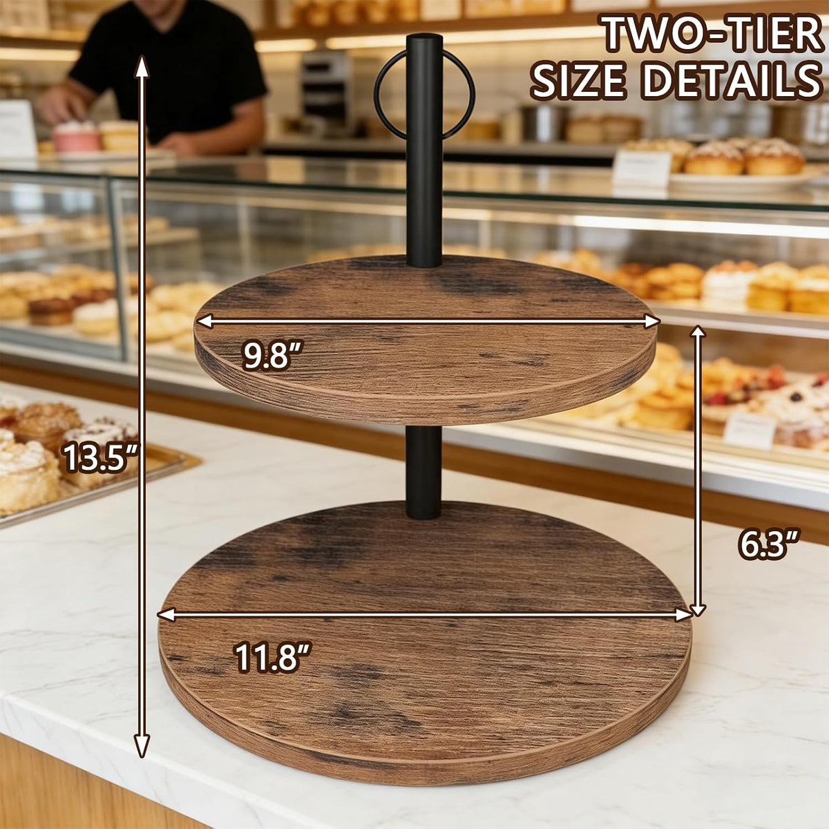 Cupcake Stand, Rustic Wood 2 Tier Cake Stand, Tiered Tray Stand | Round Dessert Display Stand, Wooden Cupcake Tower for