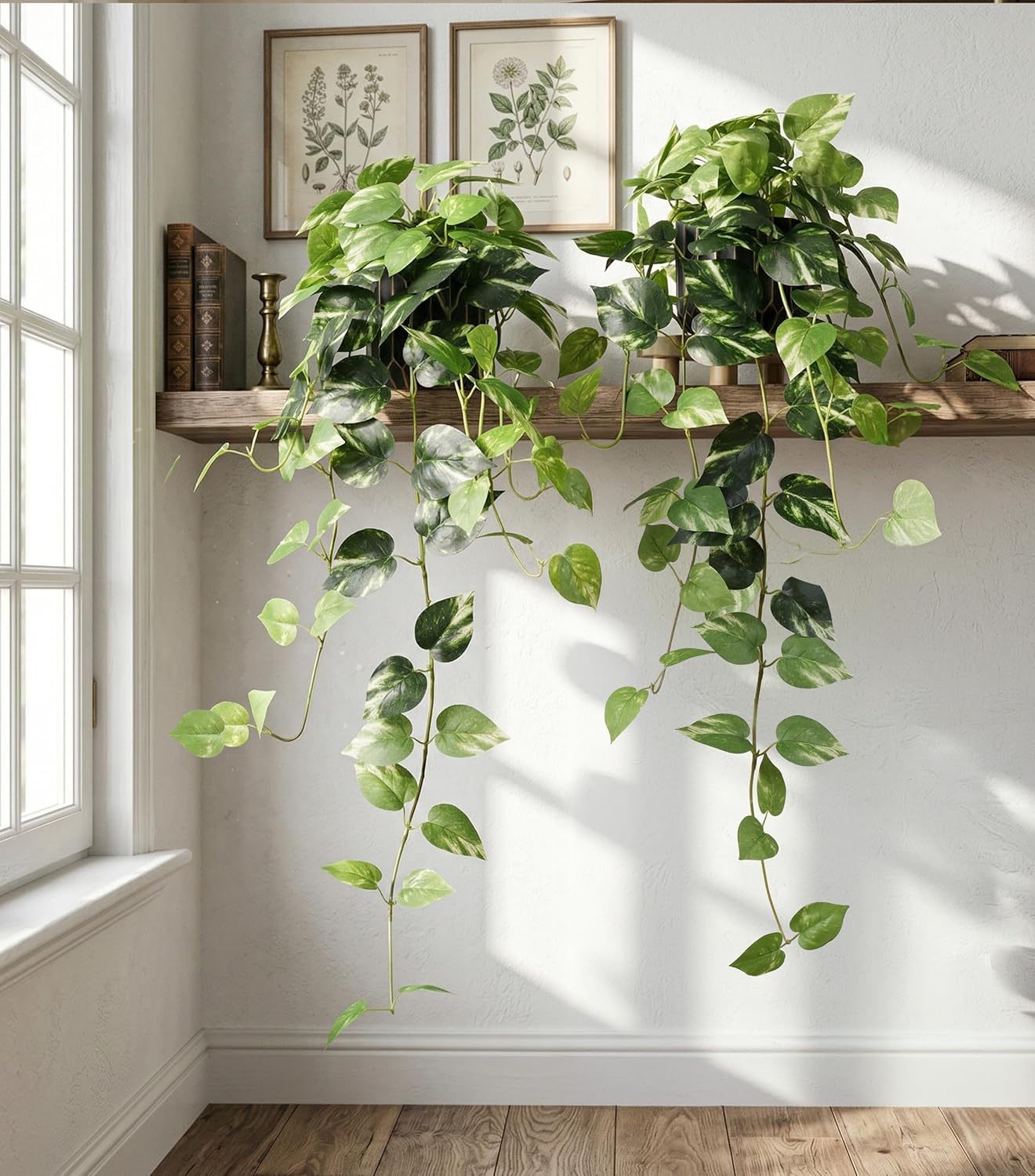 Fake Plants Faux Pothos Plants Potted Indoor Artificial / Golden Green Pothos Potted / Set of 2