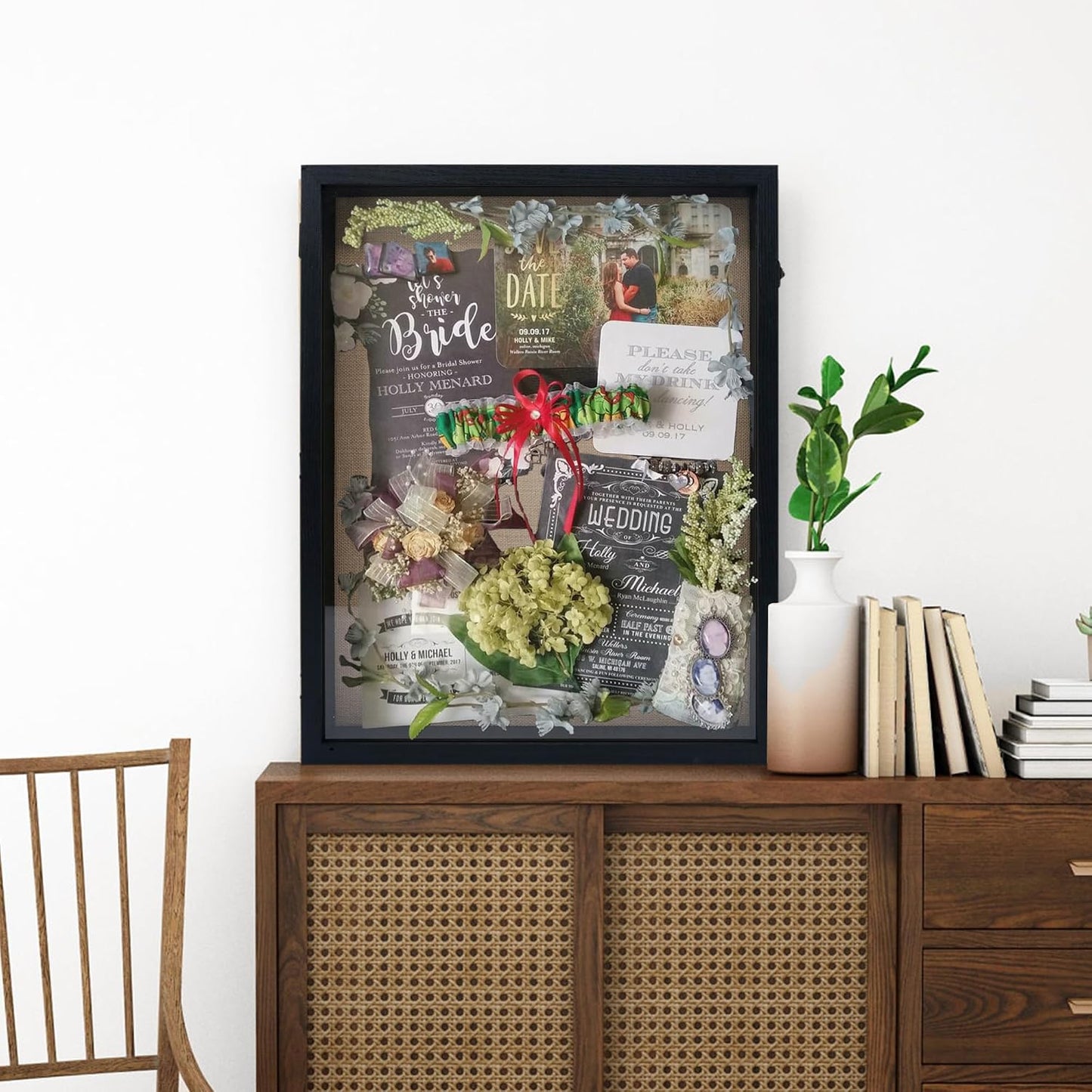 GraduationMall 16x20 Wood Shadow Box Frame Glass Door Display Case with Linen Back and 6 Stick Pins,1.5 inches Interior