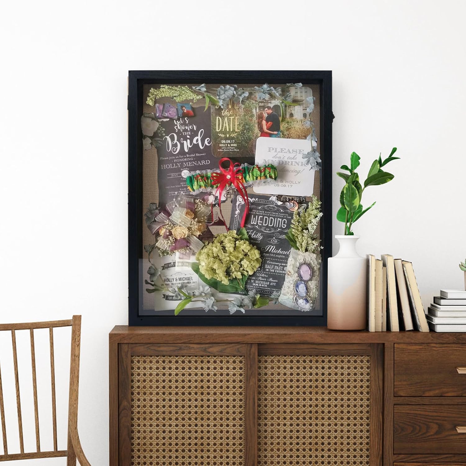 GraduationMall 16x20 Wood Shadow Box Frame Glass Door Display Case with Linen Back and 6 Stick Pins,1.5 inches Interior