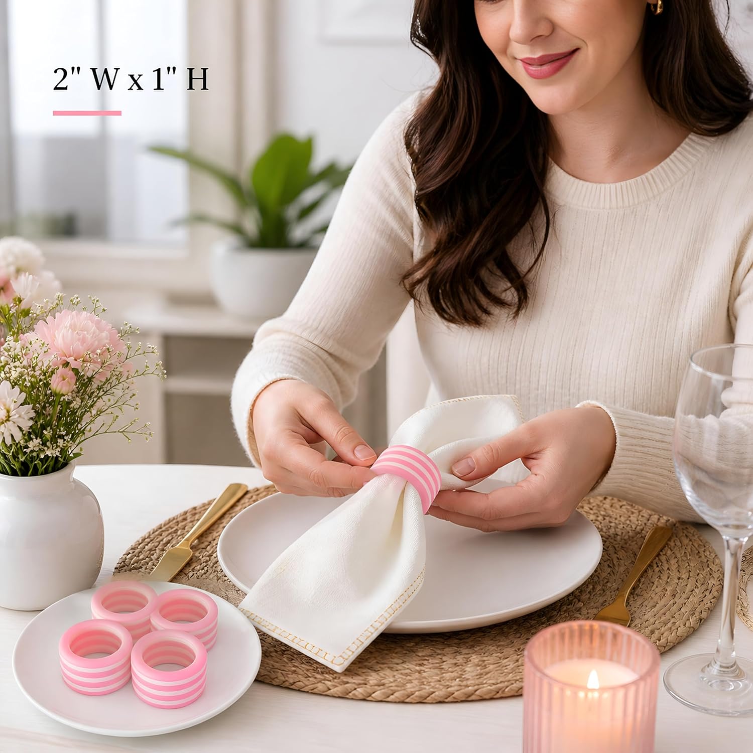 Pink Resin Napkin Rings for Weddings, Set of 12 | Epoxy resin, elegant pink finish, 2x2x1 in., cloth napkin compatible
