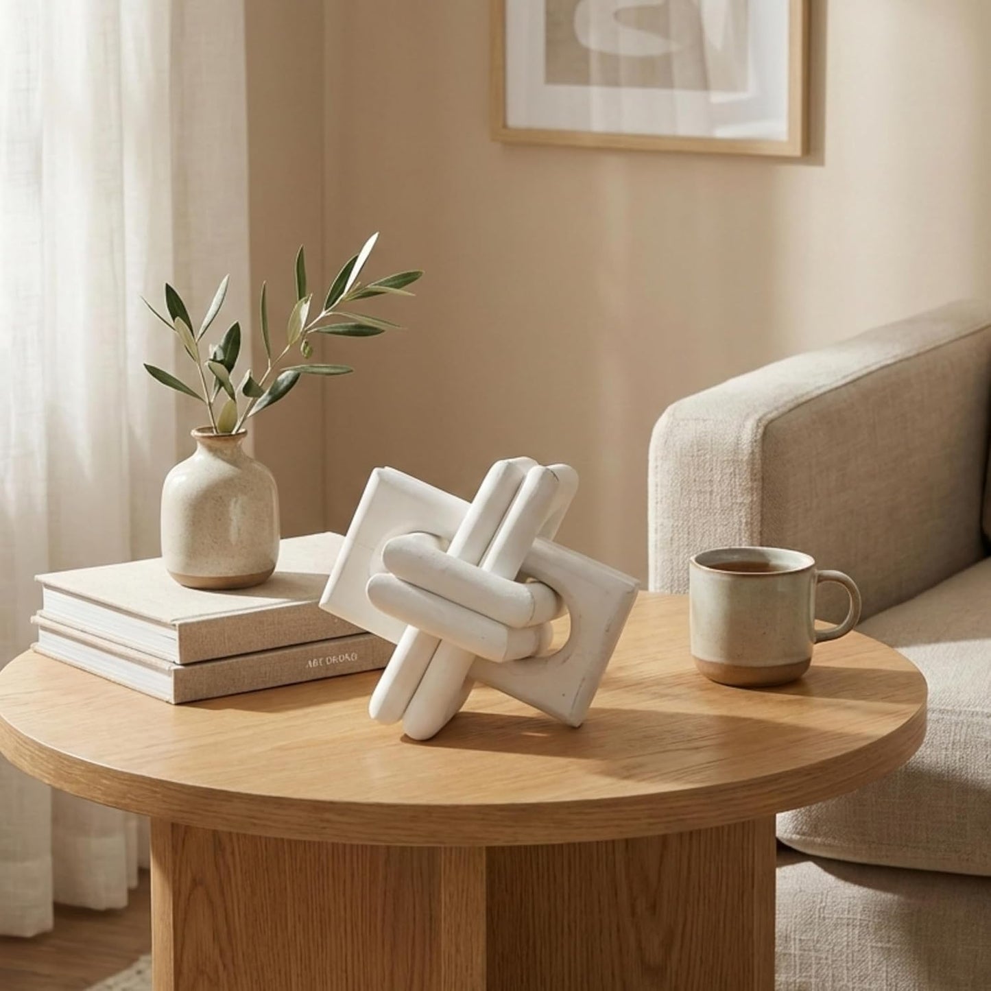 Wood Knot Entry Table Boho Shelf 6 Link Interlock Coffee Table / White
