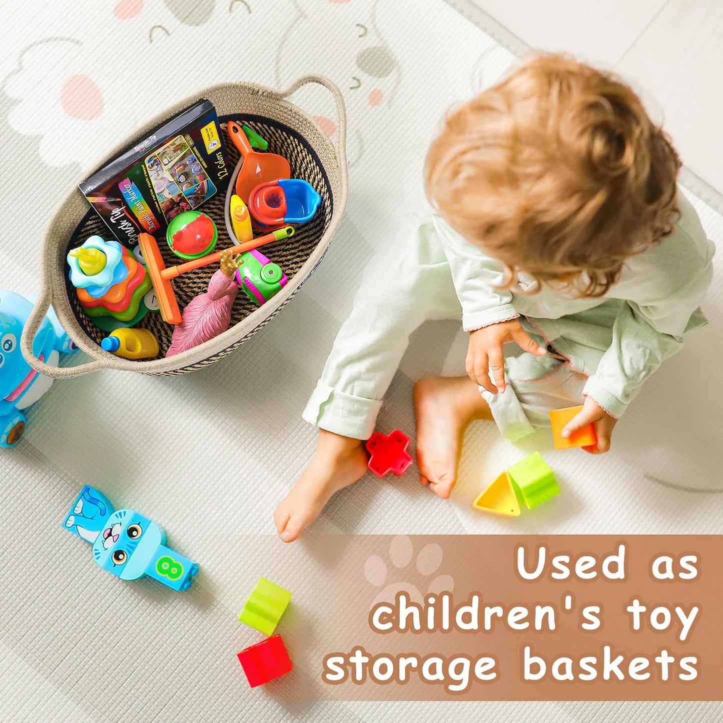 Small Woven Baskets for Organizing Rope Storage Basket / Black&beige
