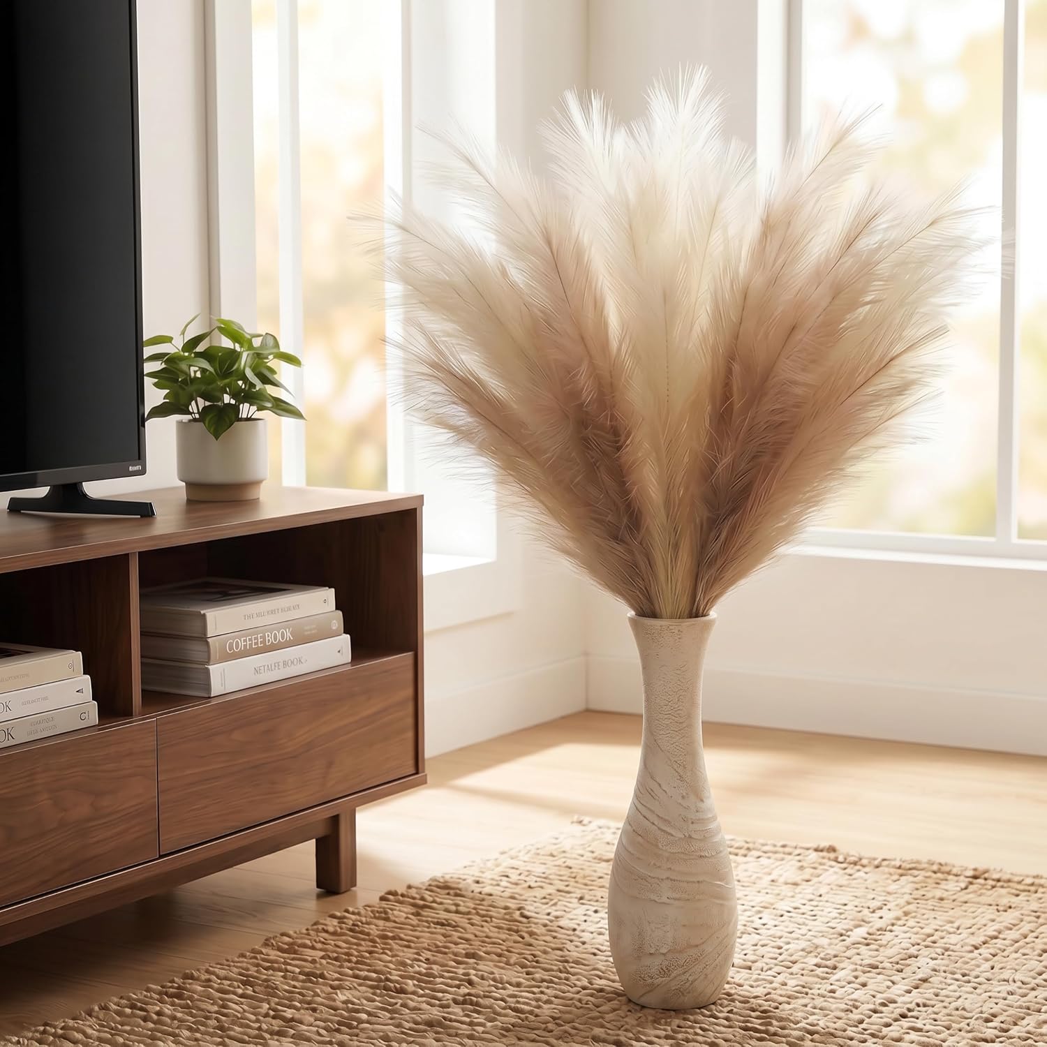 38'' Tall Pampas Grass for Floor Vase / Natural Beige / Set of 9
