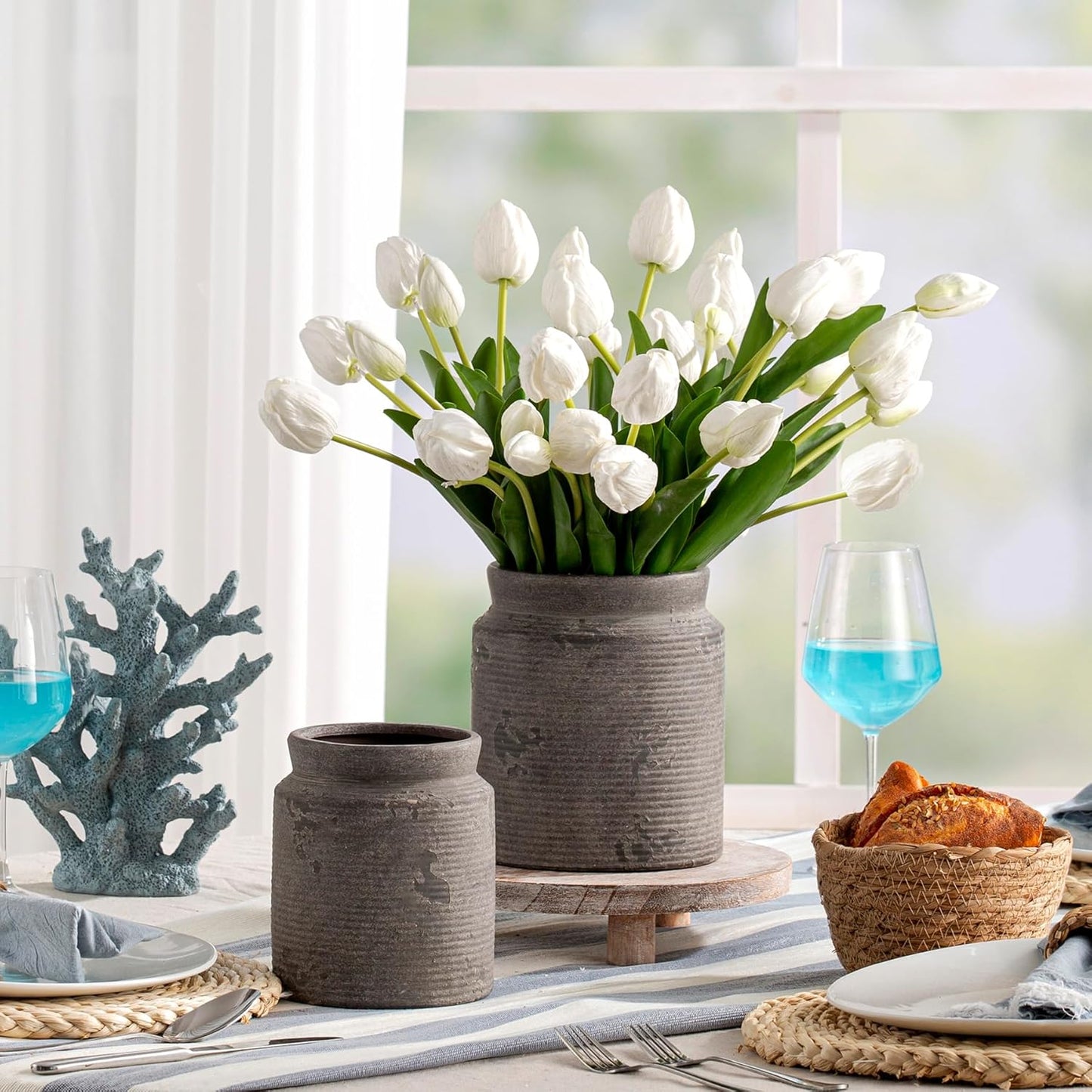 Ceramic Flower Vase Farmhouse Rustic Vase / 01-m-dark Gray / 7.5 Inch