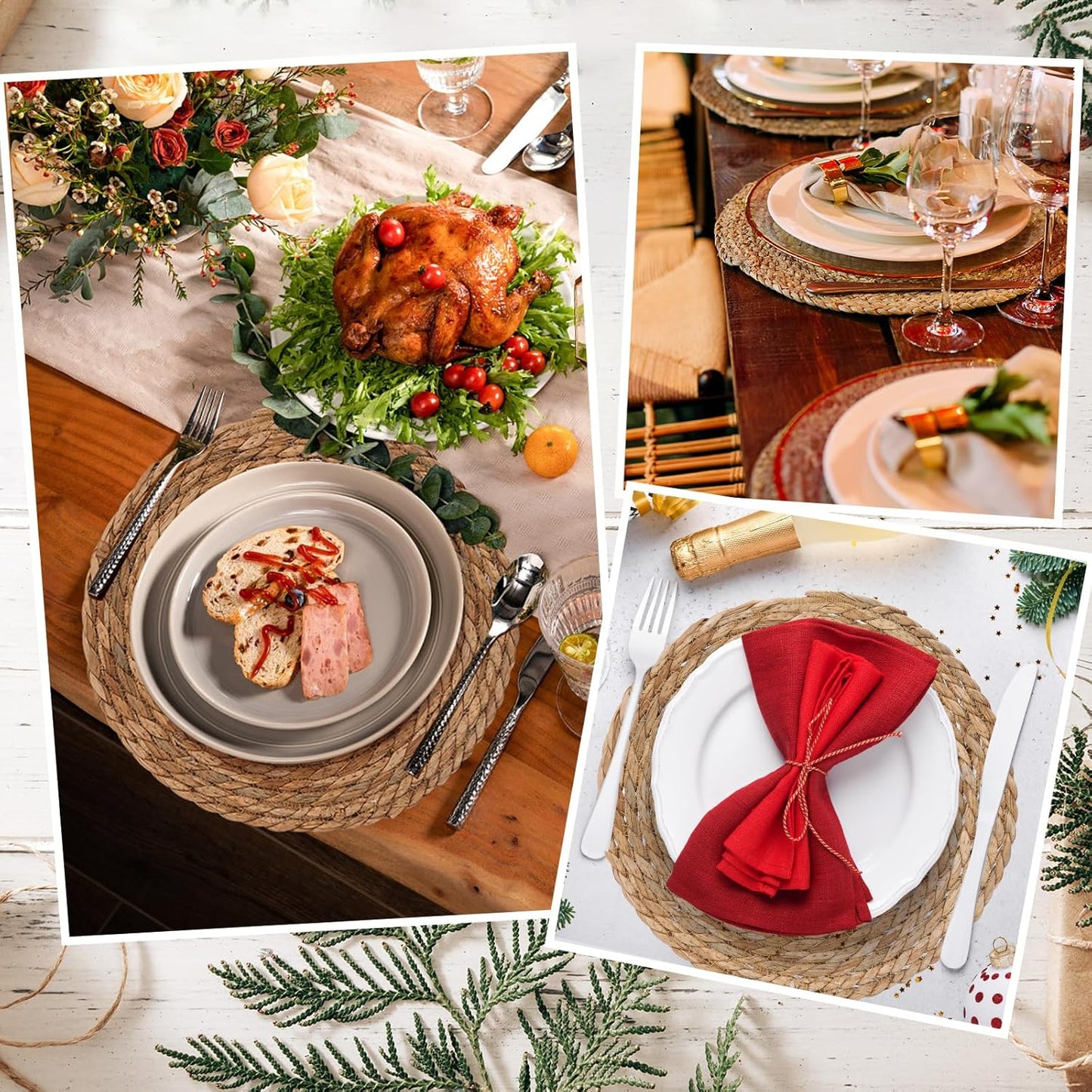 13.5'' Round Woven Placemats Set of 10, Boho Rattan Chargers for Dinner Plates, Round Rattan Placemats,for Dining