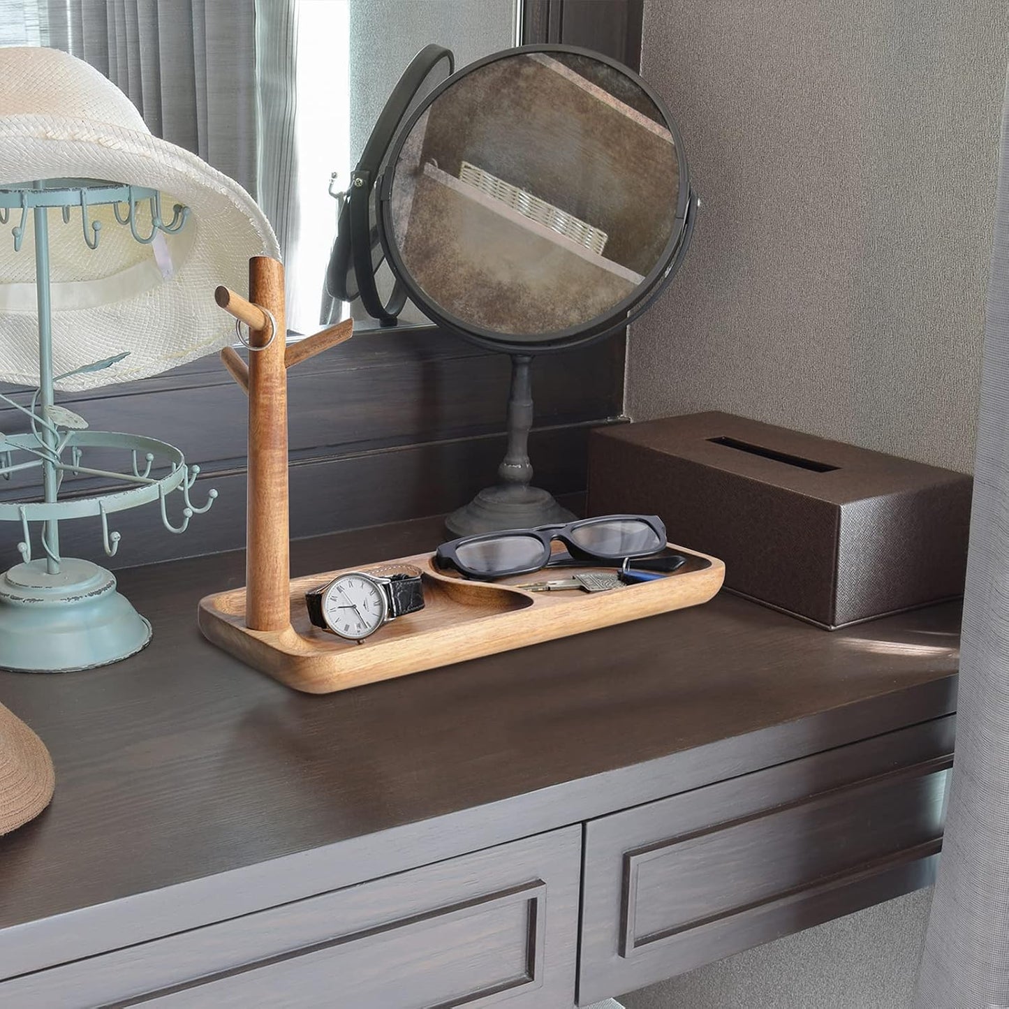 Wood Key Tray for Entryway Table / Acacia