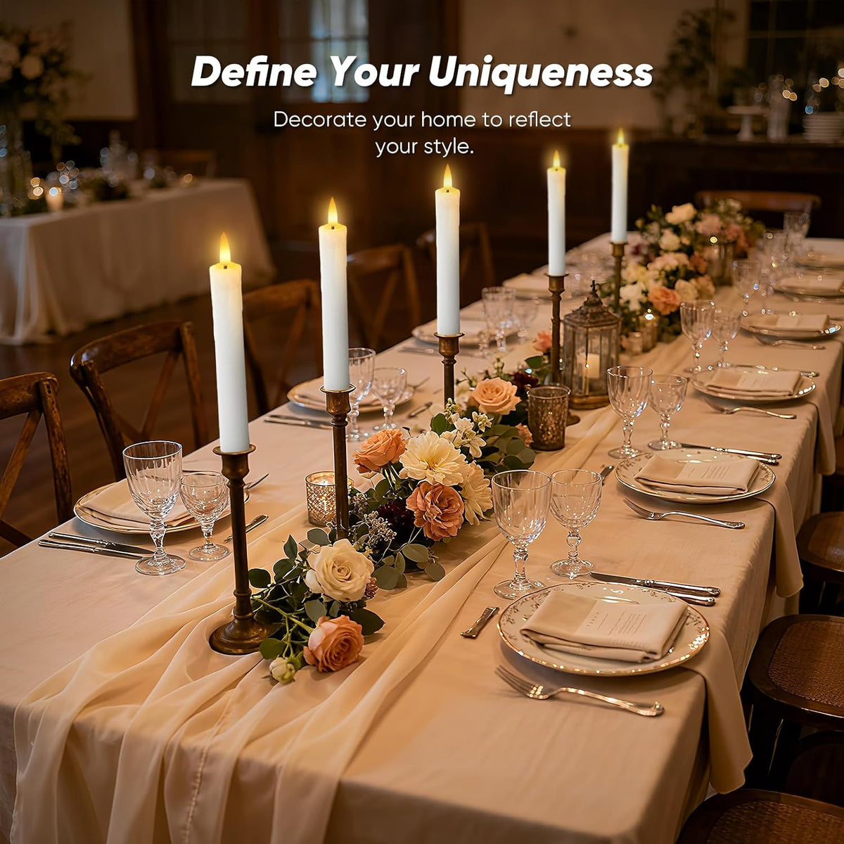 7 Inches Dripless Flameless Taper Candles with Remote Timer Dimmer, Real Wax Battery Candlesticks, 3D Flame Fake