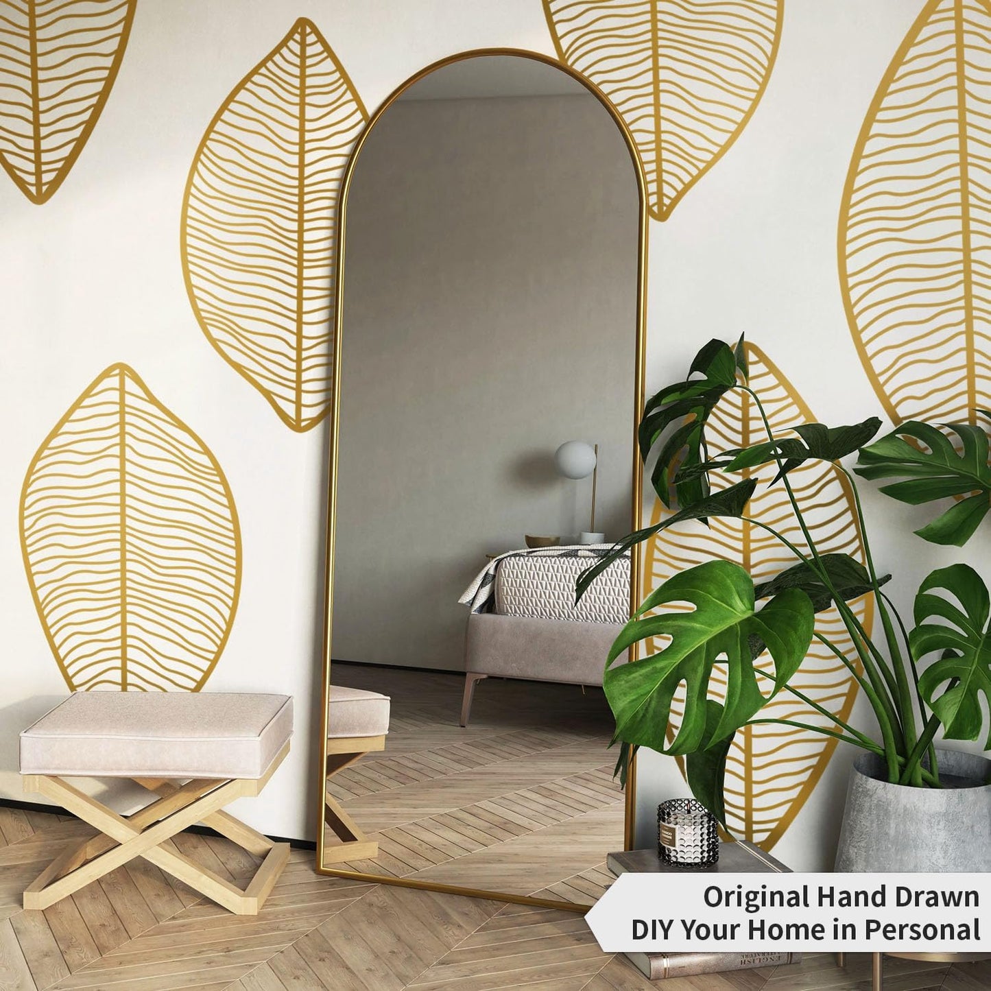 Boho Wall Decals Peel and Stick Large Wall Sticker Leaves Vinly / Boho Gold Leaves