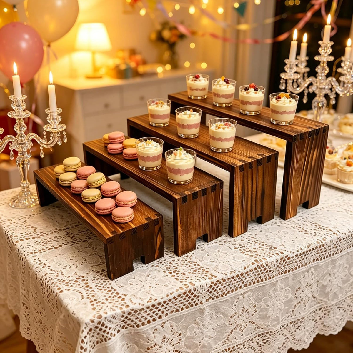 Yikaroeli 2 Set Large Cupcake Stands Wood Cake Stand Wooden Display Risers Wood Riser Dessert Table Display Set