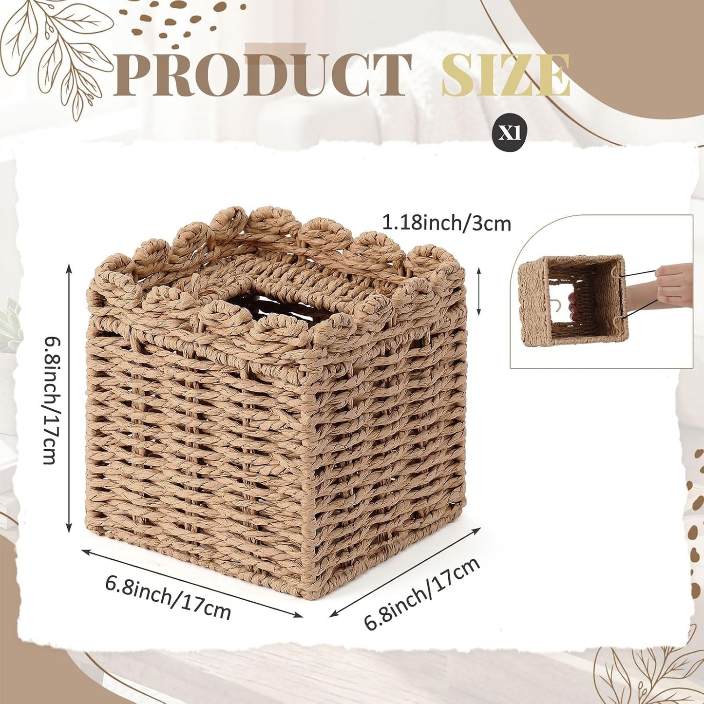Woven Facial Tissue Holder / Paper Rope / 5.91 x 5.91 x 5.91