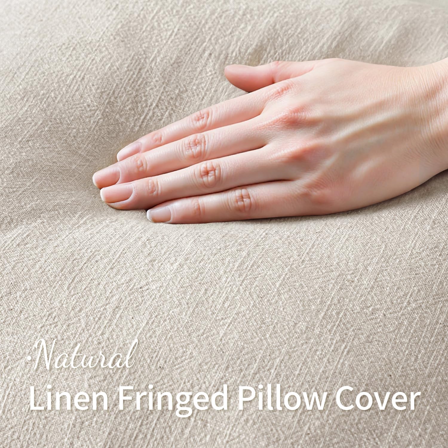 Decorative Throw Pillow Covers Neutral Linen Fringe Throw / 20 x 20 / Natural Beige / Set of 2