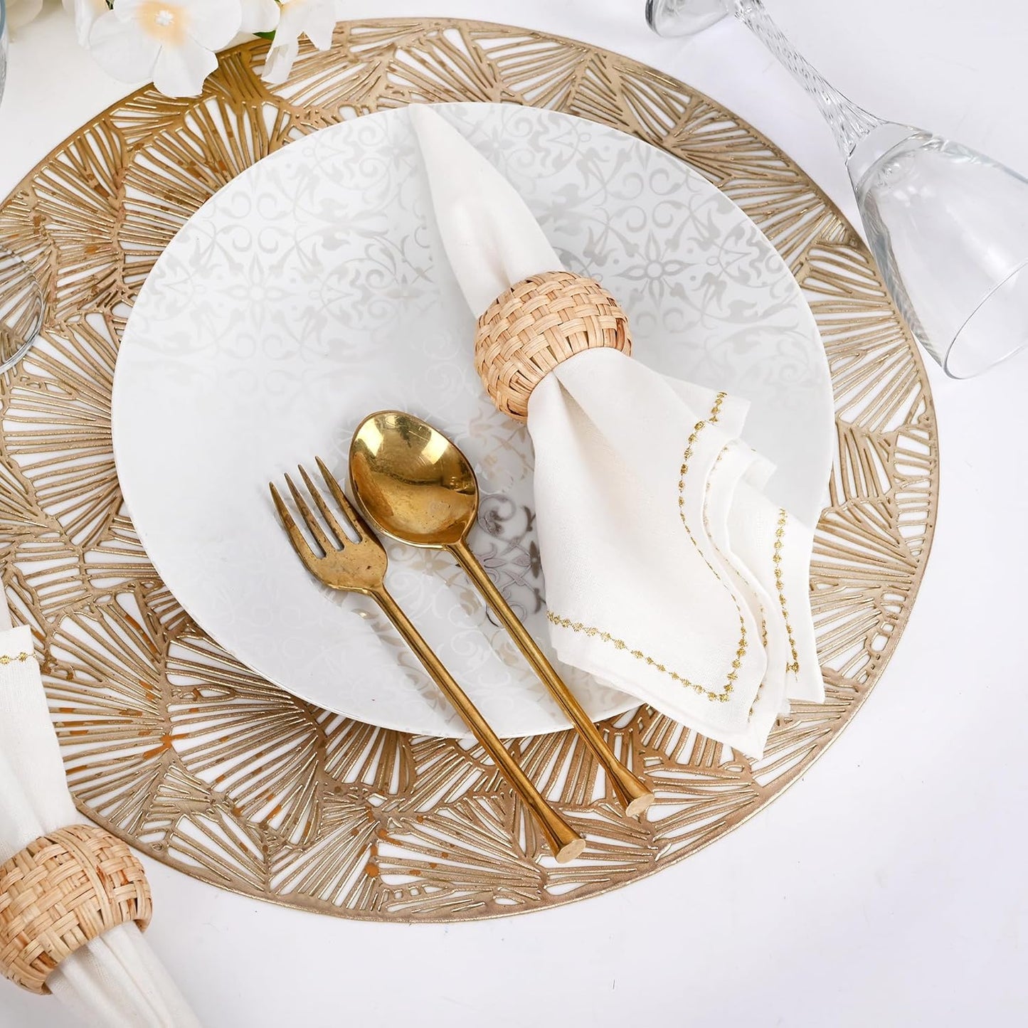 Alpha Living Home Cane Jute Napkin Rings, Natural, Set of 12 | Natural cane & plastic, 1.75x1.75 in, boho farmhouse