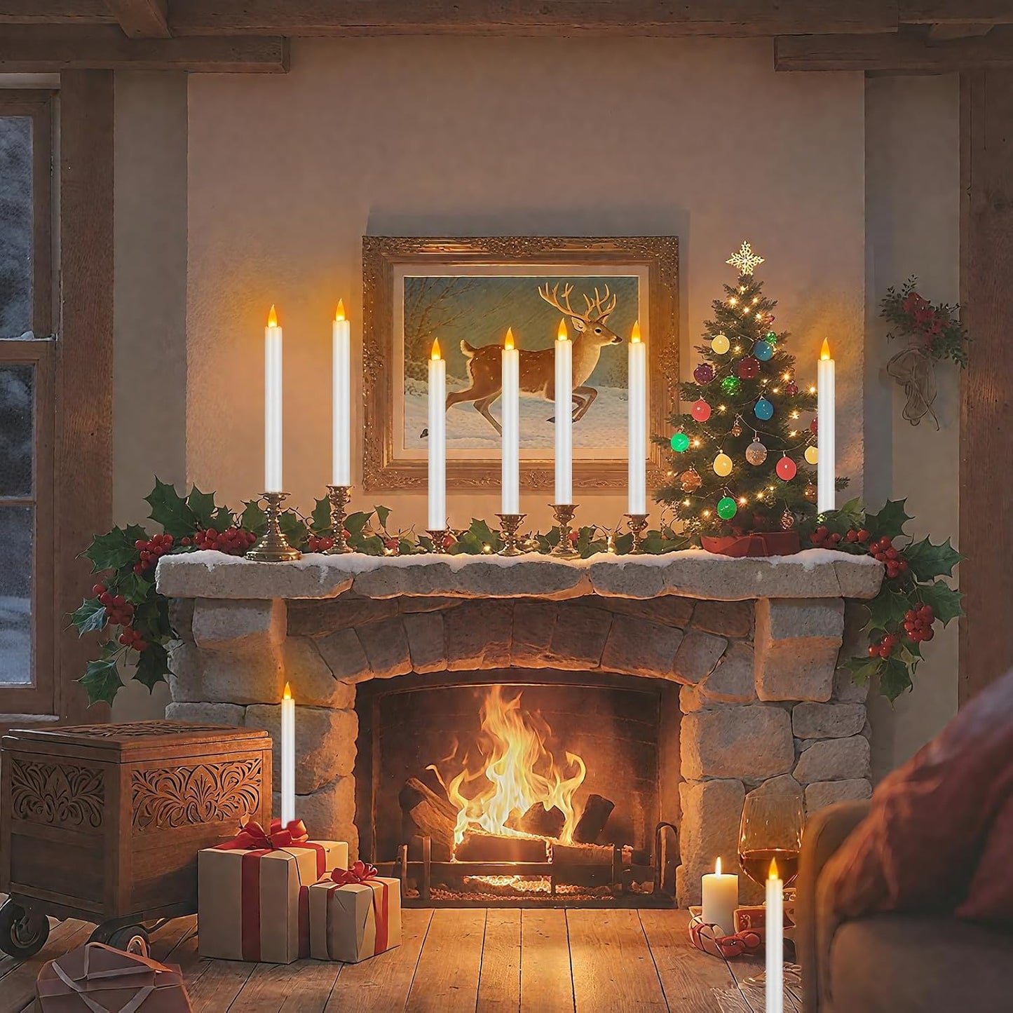 wemarry Flameless Taper Candles 10" Dripless Battery Operated Taper Candles Included Remote Timer 400+ Hours by 2AA