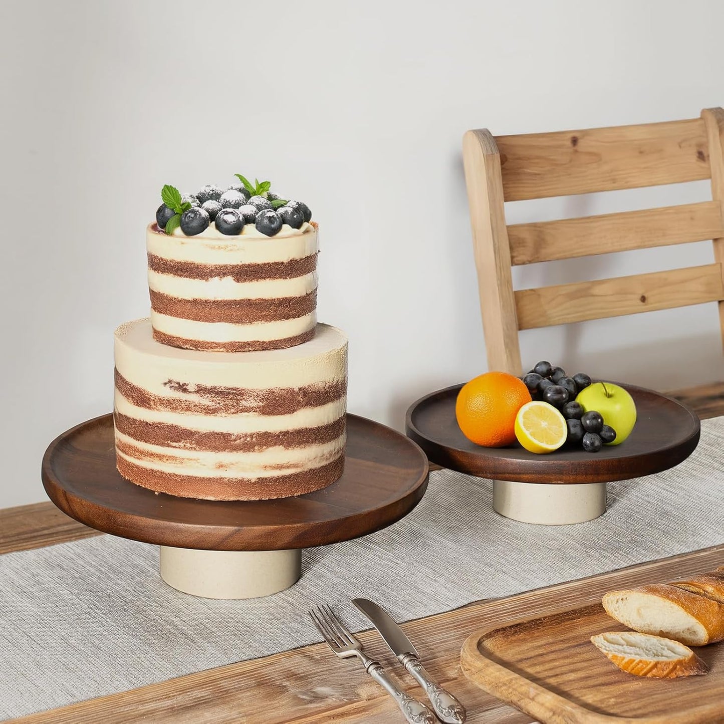 Rustic Acacia Wood Cake Stand / 9 Inch / Natural