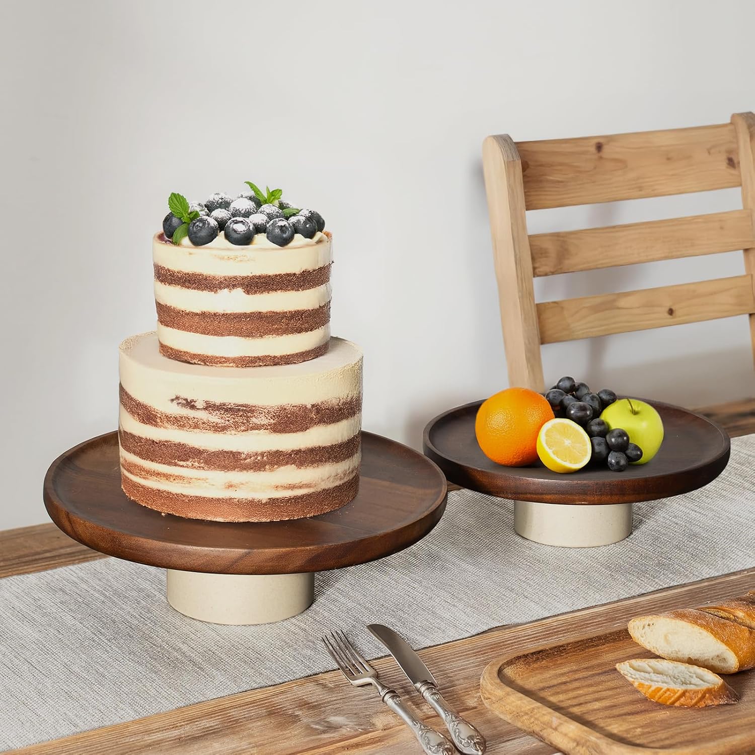 Rustic Acacia Wood Cake Stand / 9 Inch / Natural