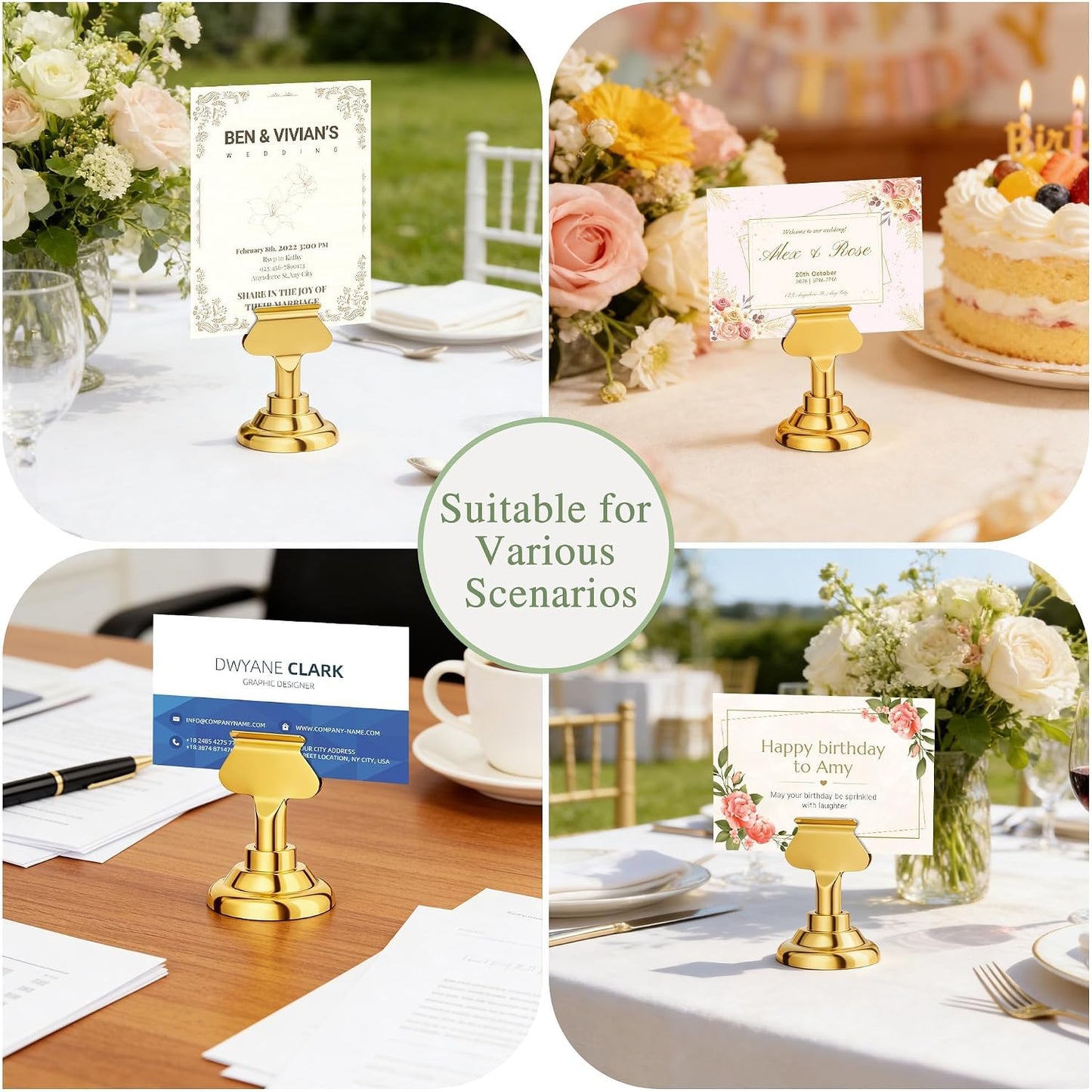 Urban Deco 36 Pieces Table Card Holder Place Card Holders 1.7 inches Gold Steel Card Holders for Photos, Food Signs