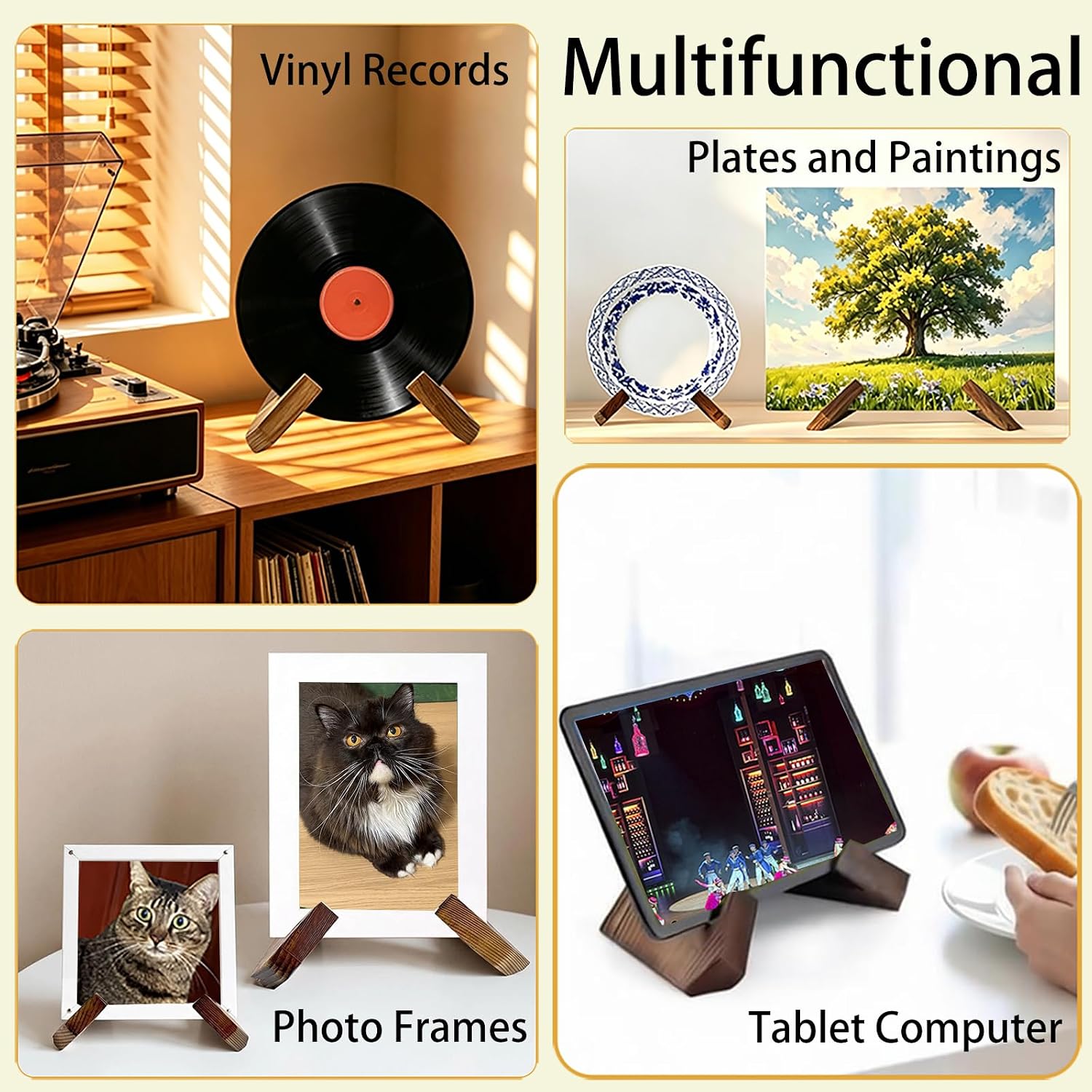 Plate Stands for Display Bowl Wooden Picture Frame Holder Cookbook Stand Decorative Table / 6.5 Inch