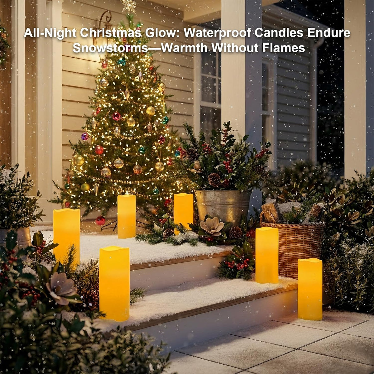 Amagic 12"x5" Large Waterproof Outdoor Flameless Candles with Remote Timer | Battery Operated Electric Fake Candle with