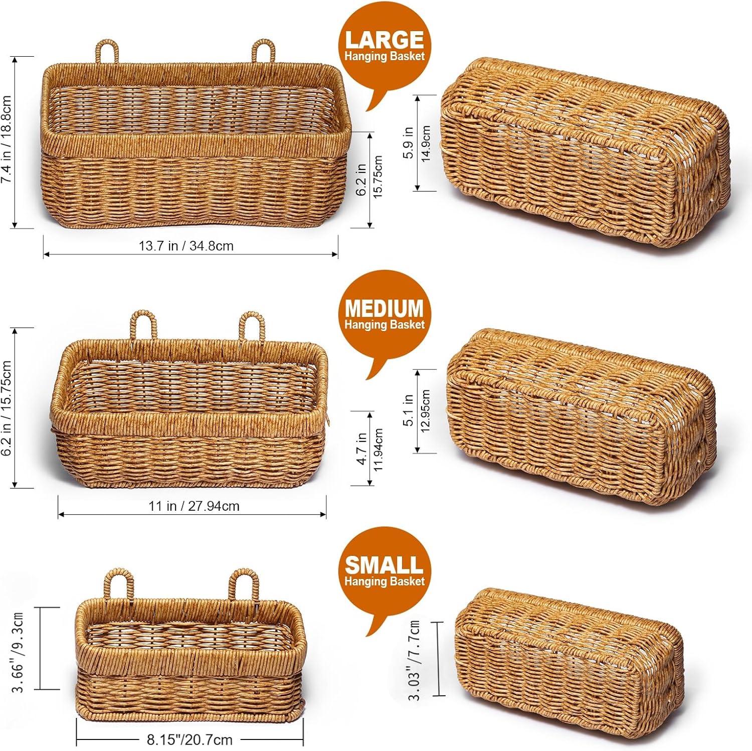 Wall Wicker Baskets Decor / Yellow / S+M+L